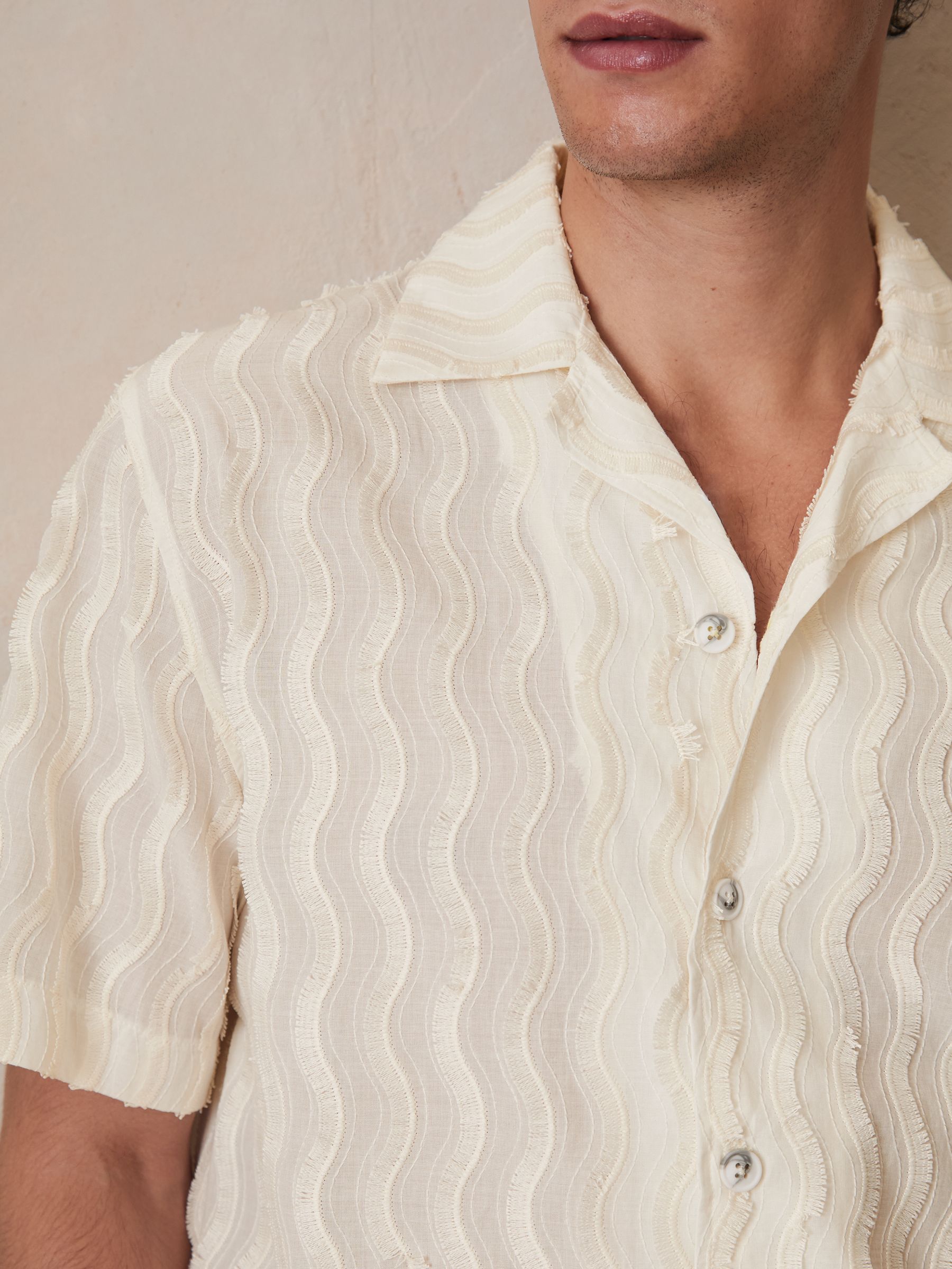 Reiss | Ché Fringed-Wave Shirt in Off White