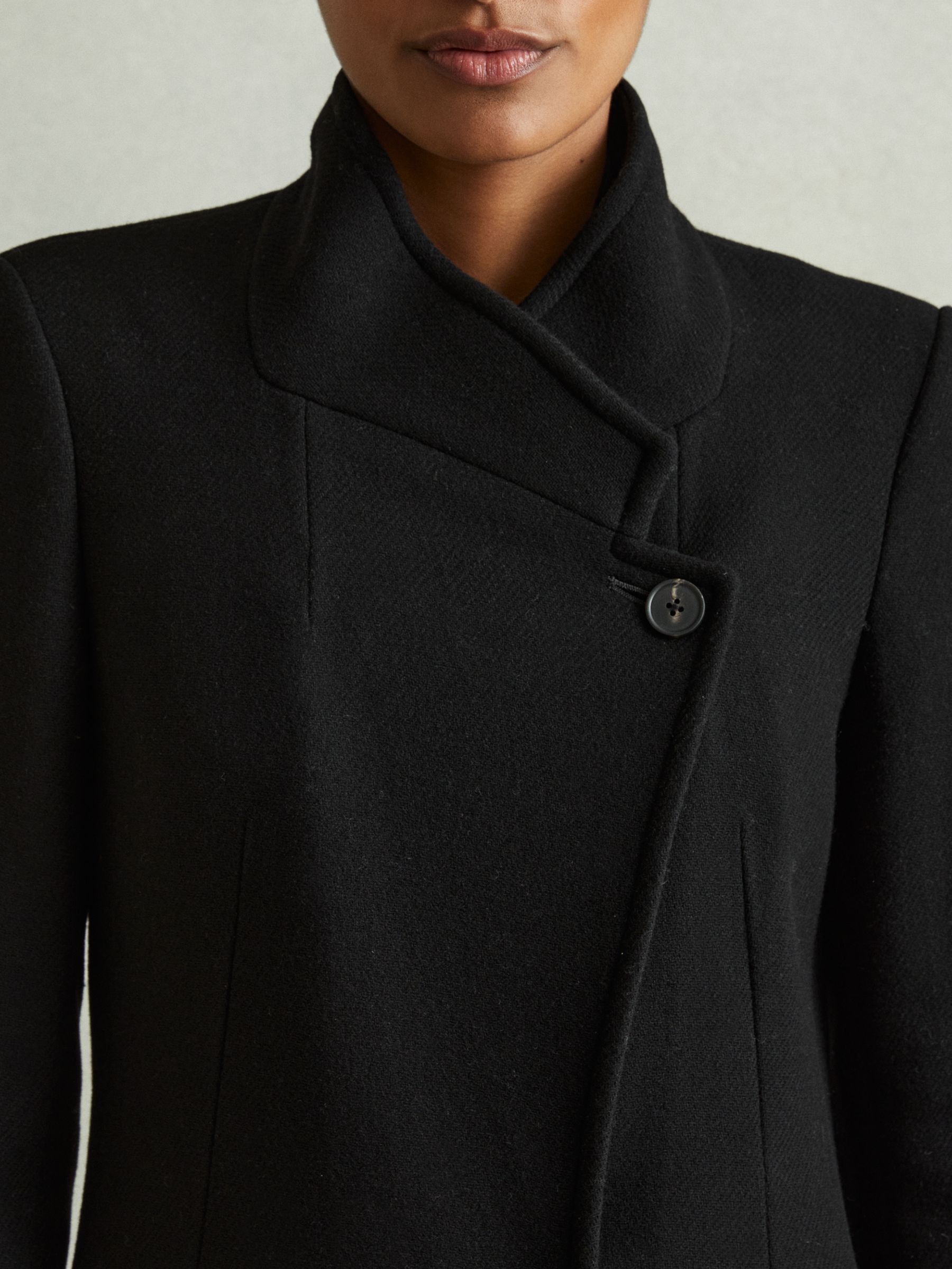 Wool-Blend Longline Double-Breasted Coat in Black