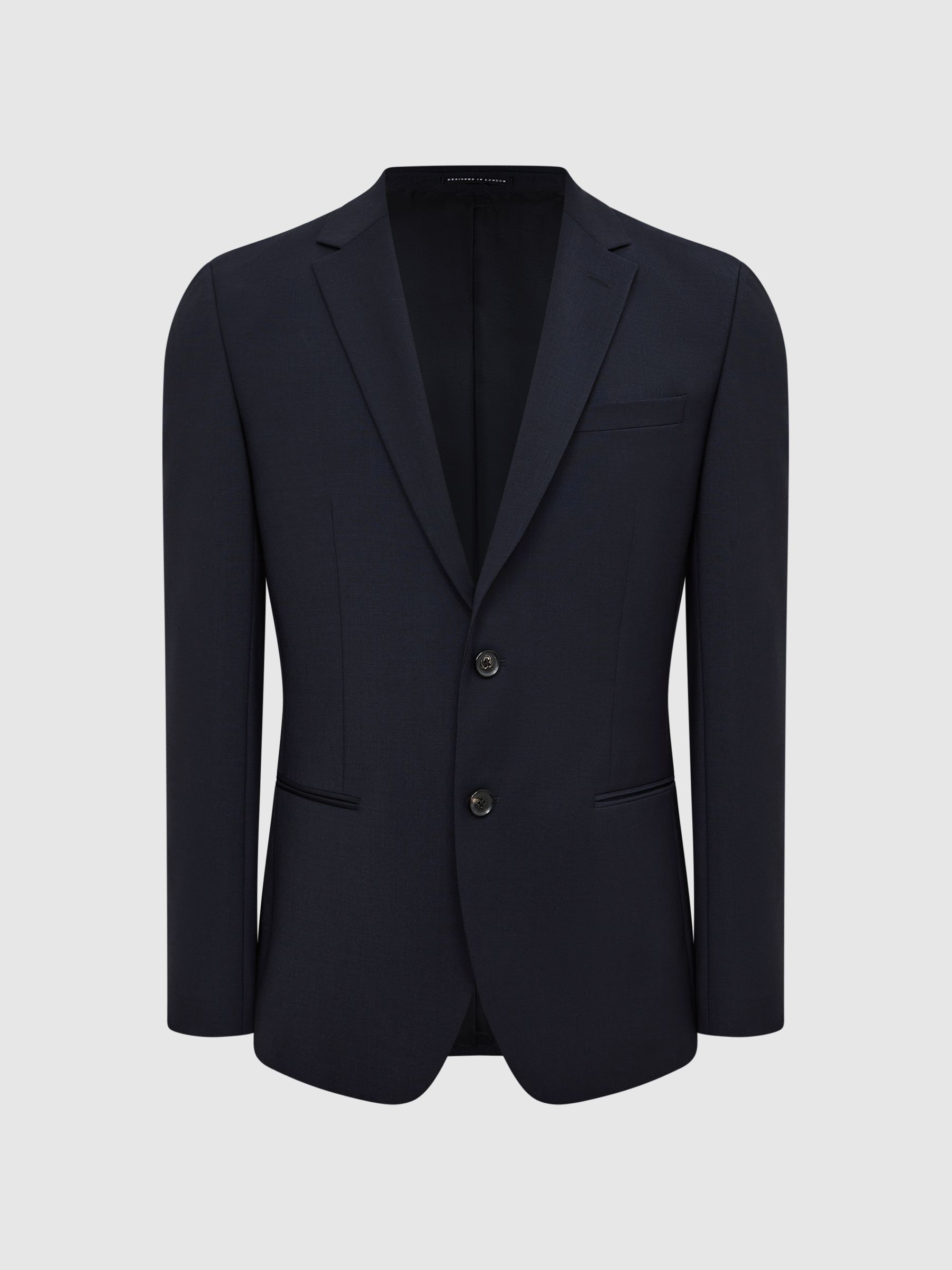 Slim Fit Single Breasted Wool Blazer in Navy