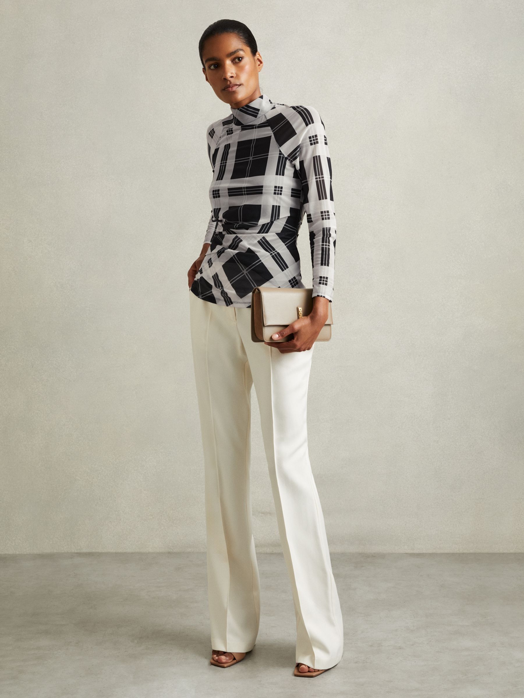 Checked Ruched Top in Black/White