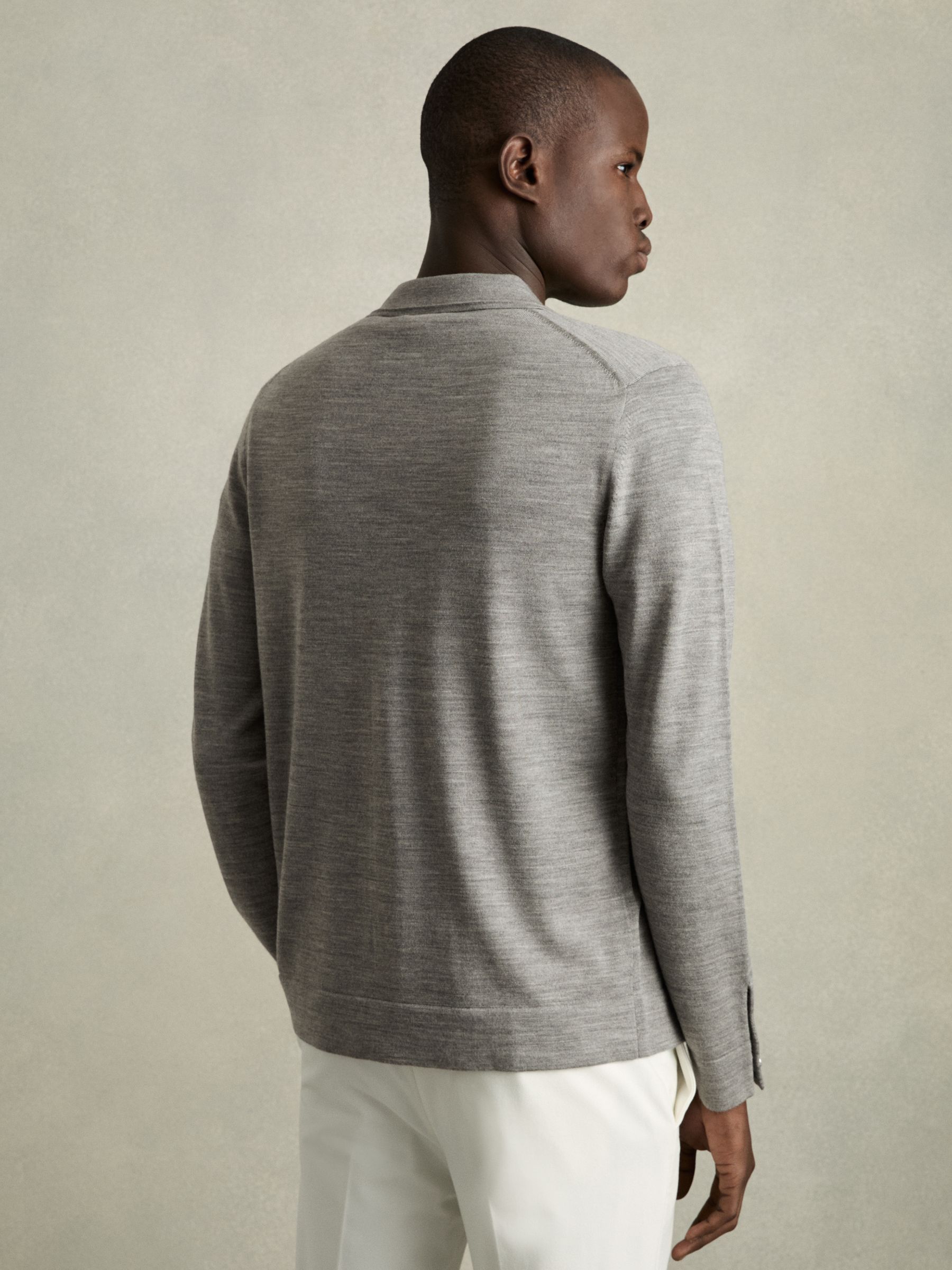 Merino Wool Button-Through Cardigan in Warm Grey Melange