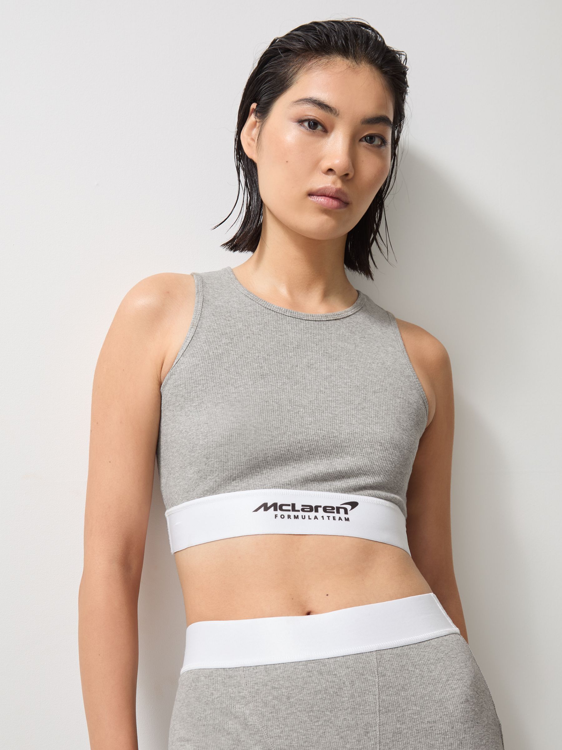 McLaren F1 Team Ribbed Cropped Vest in Grey Melange