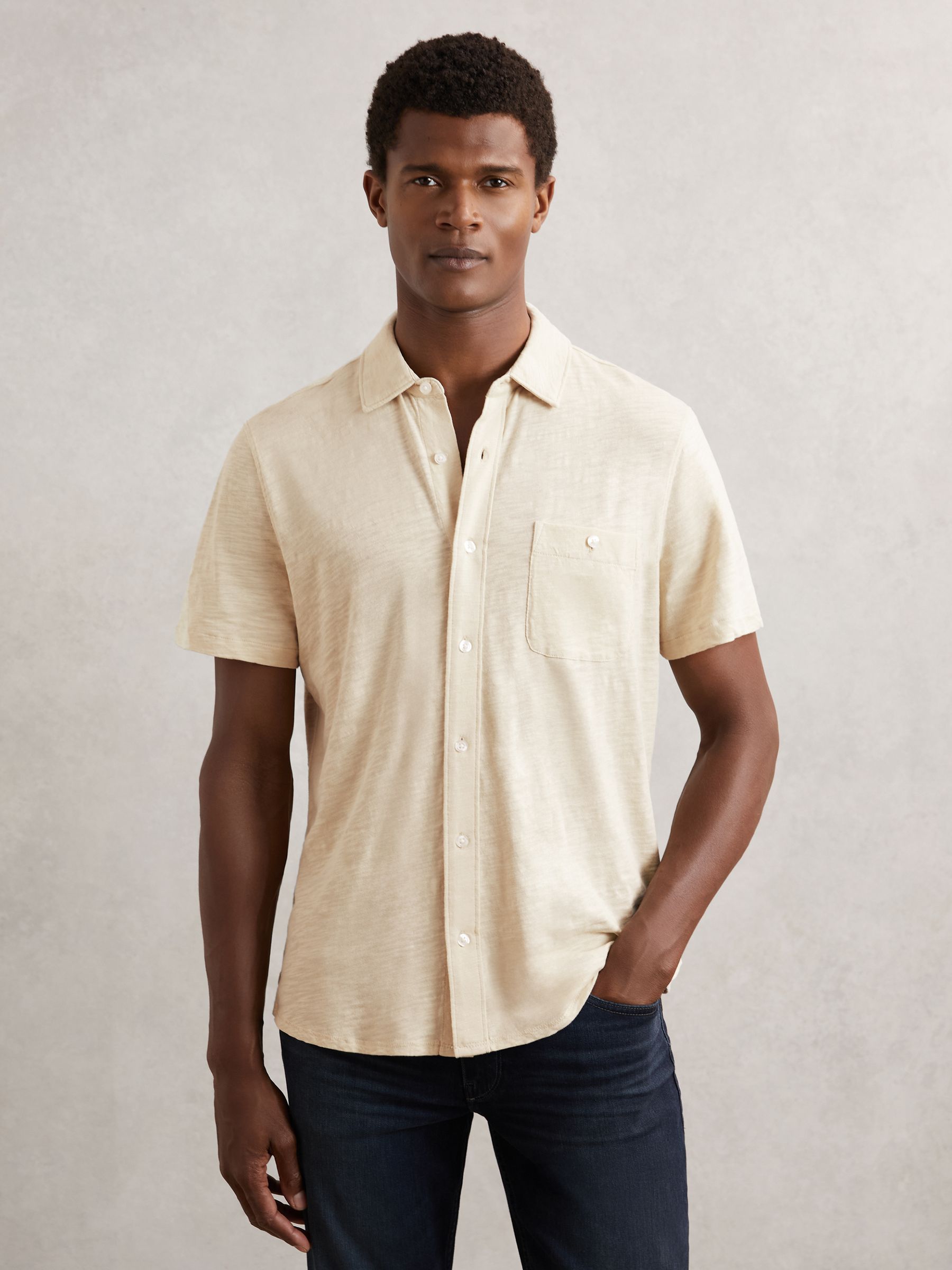 Paige Cotton Short-Sleeve Jersey Shirt in Cream