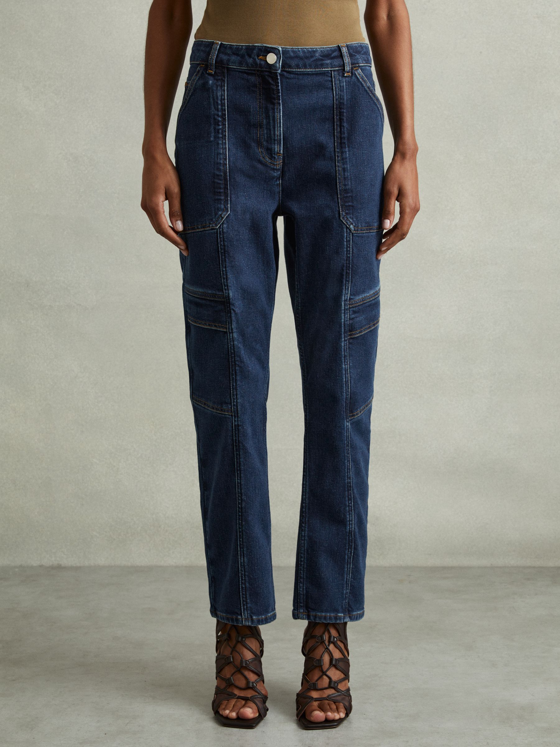 Garment Dyed Utility Tapered Jeans in Dark Blue