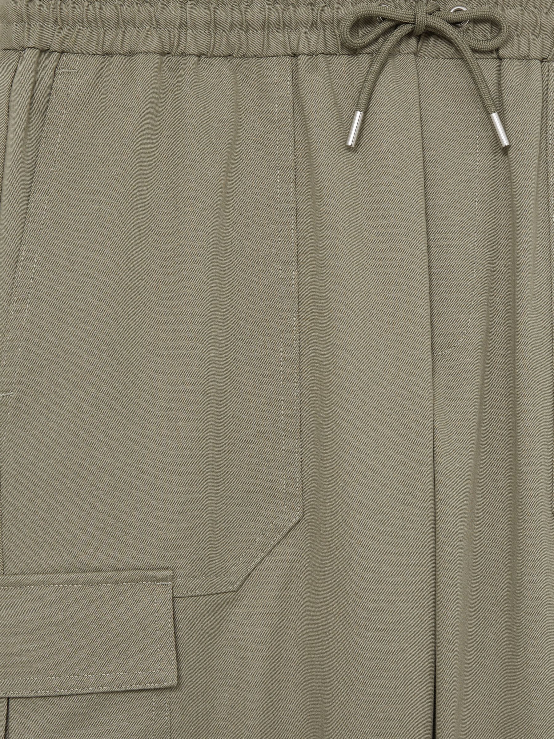 Cotton Drawstring Cargo Trousers in Washed Khaki Green