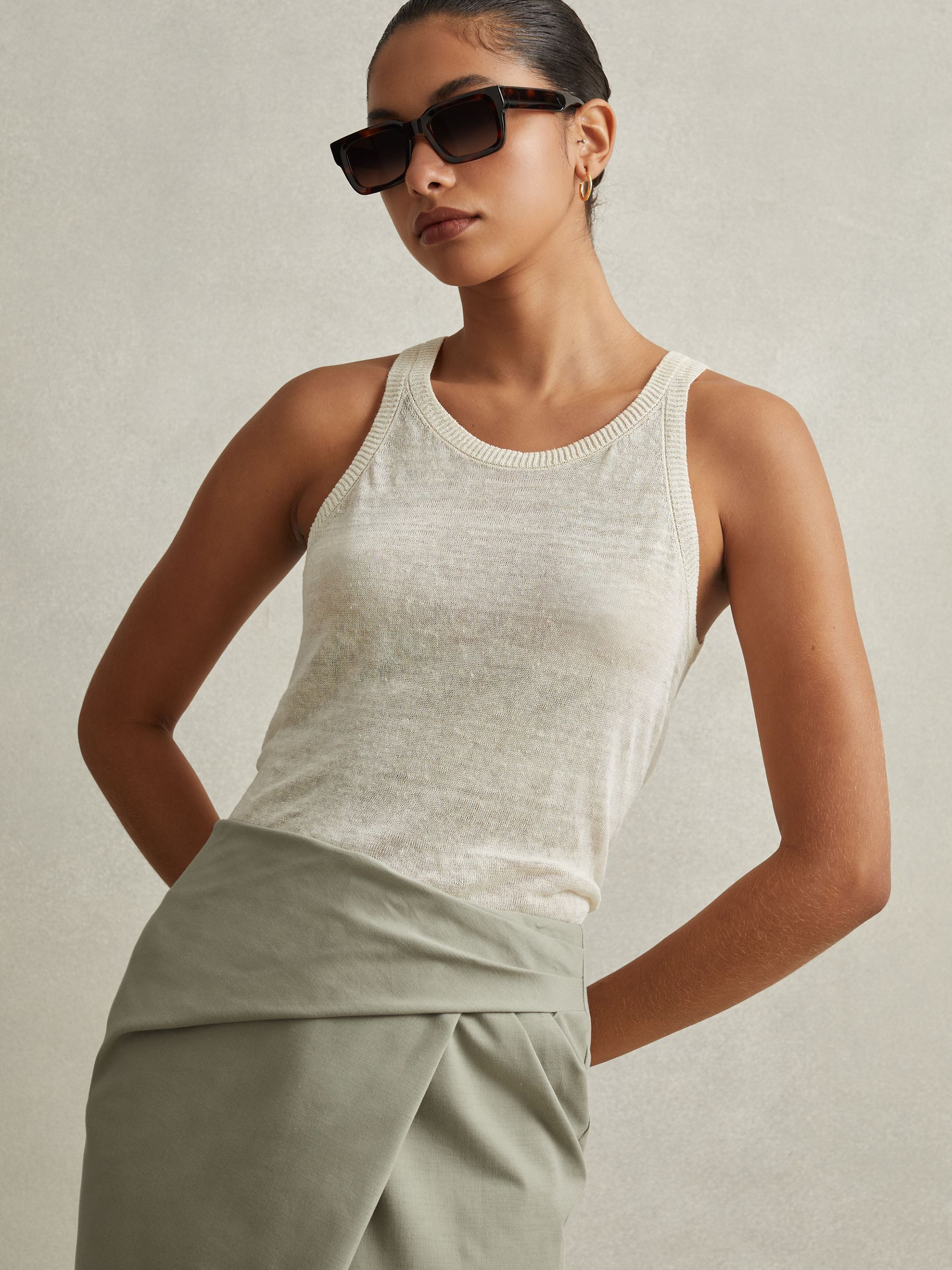 Cotton Blend Wrap Front Midi Skirt in Khaki