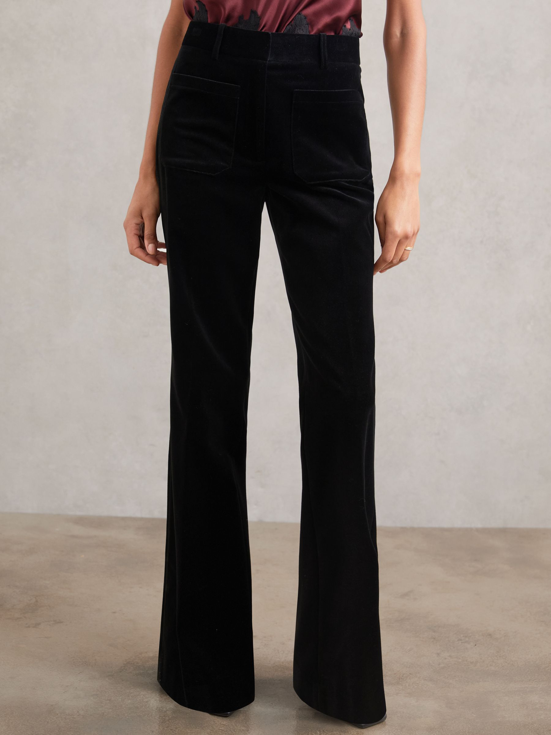 Velvet Flared Trousers in Black