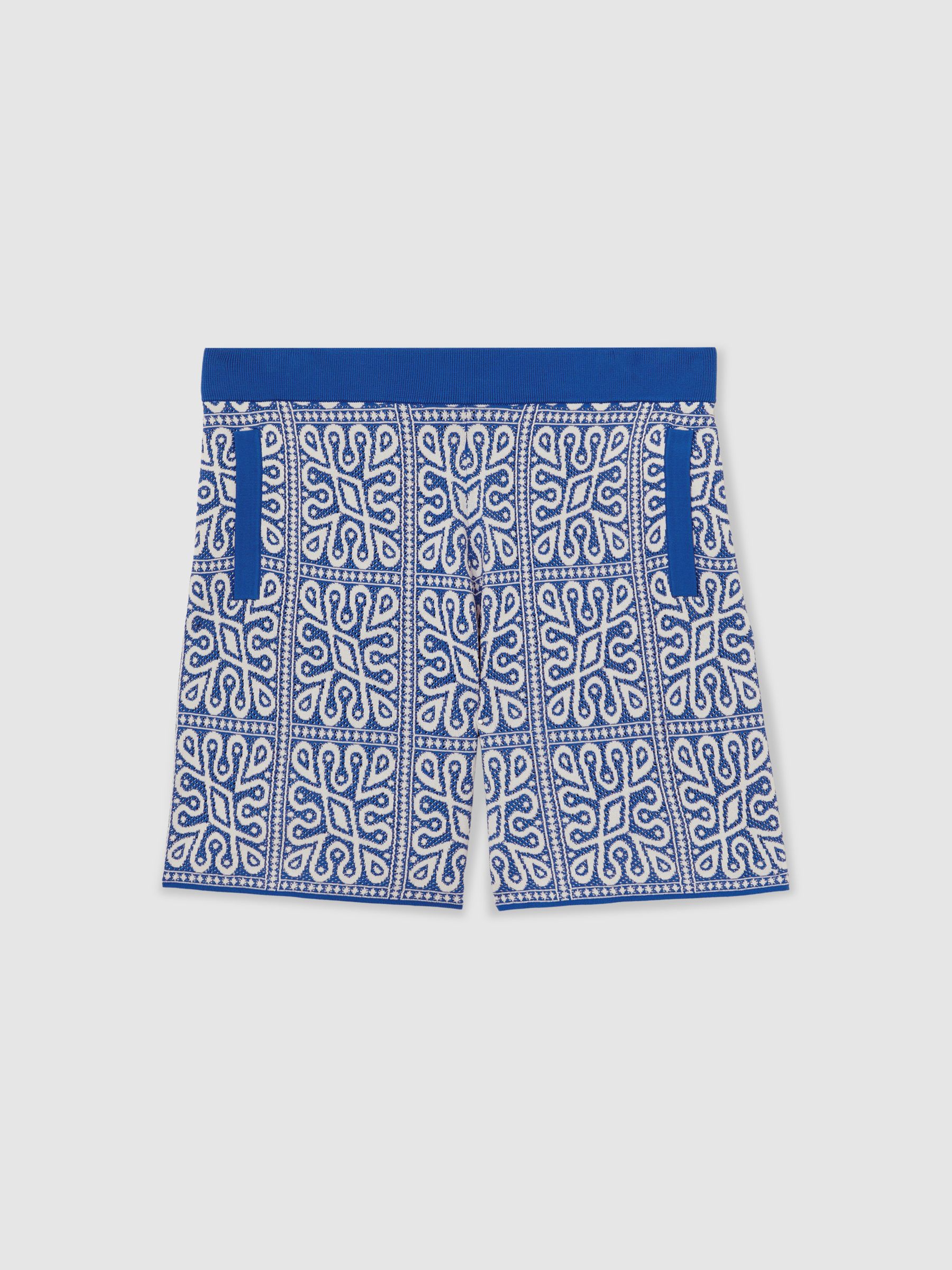 Tile Pattern Knit Shorts in Blue/White