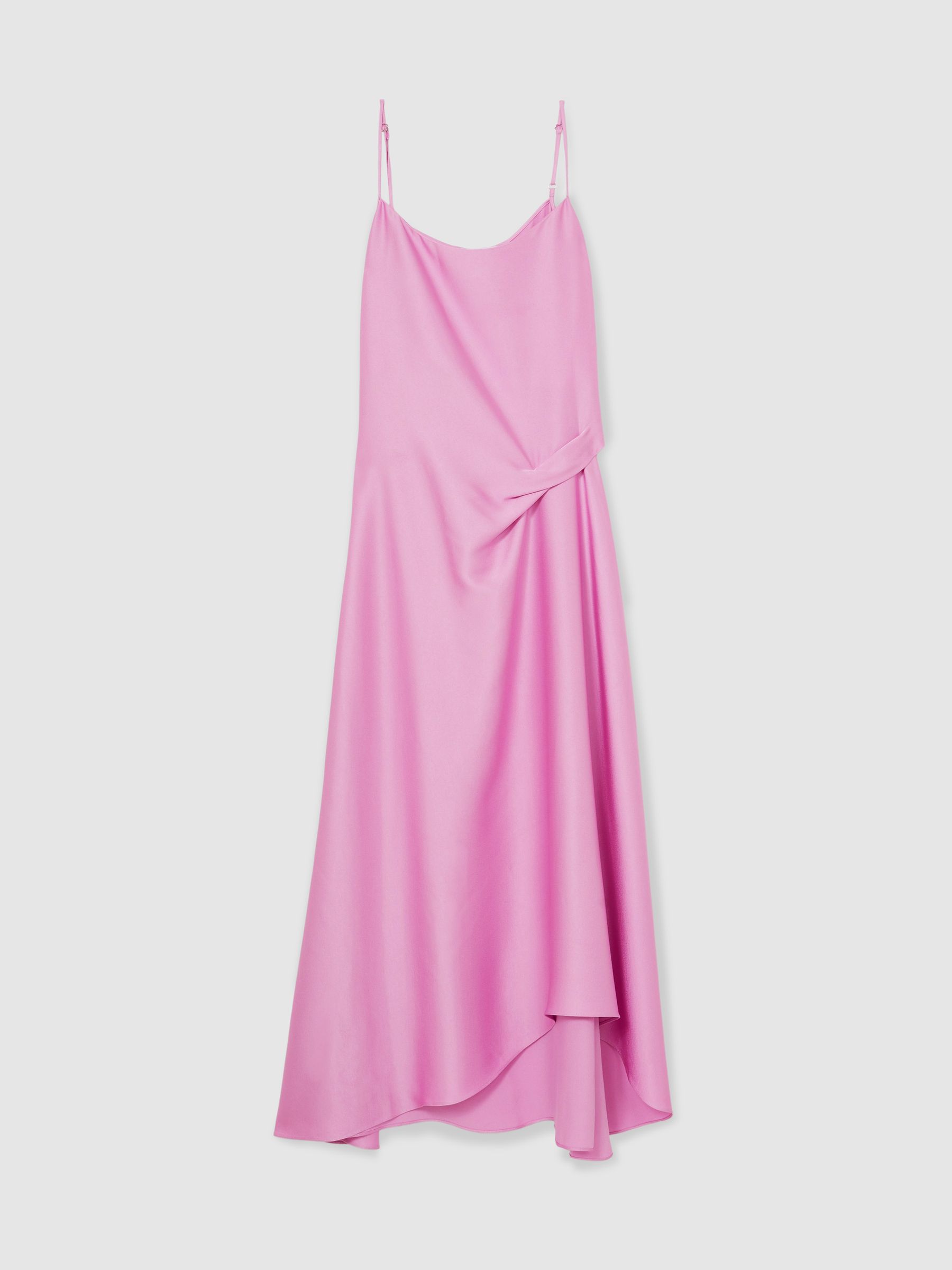 Satin Drape-Detail Slip Dress in Pink