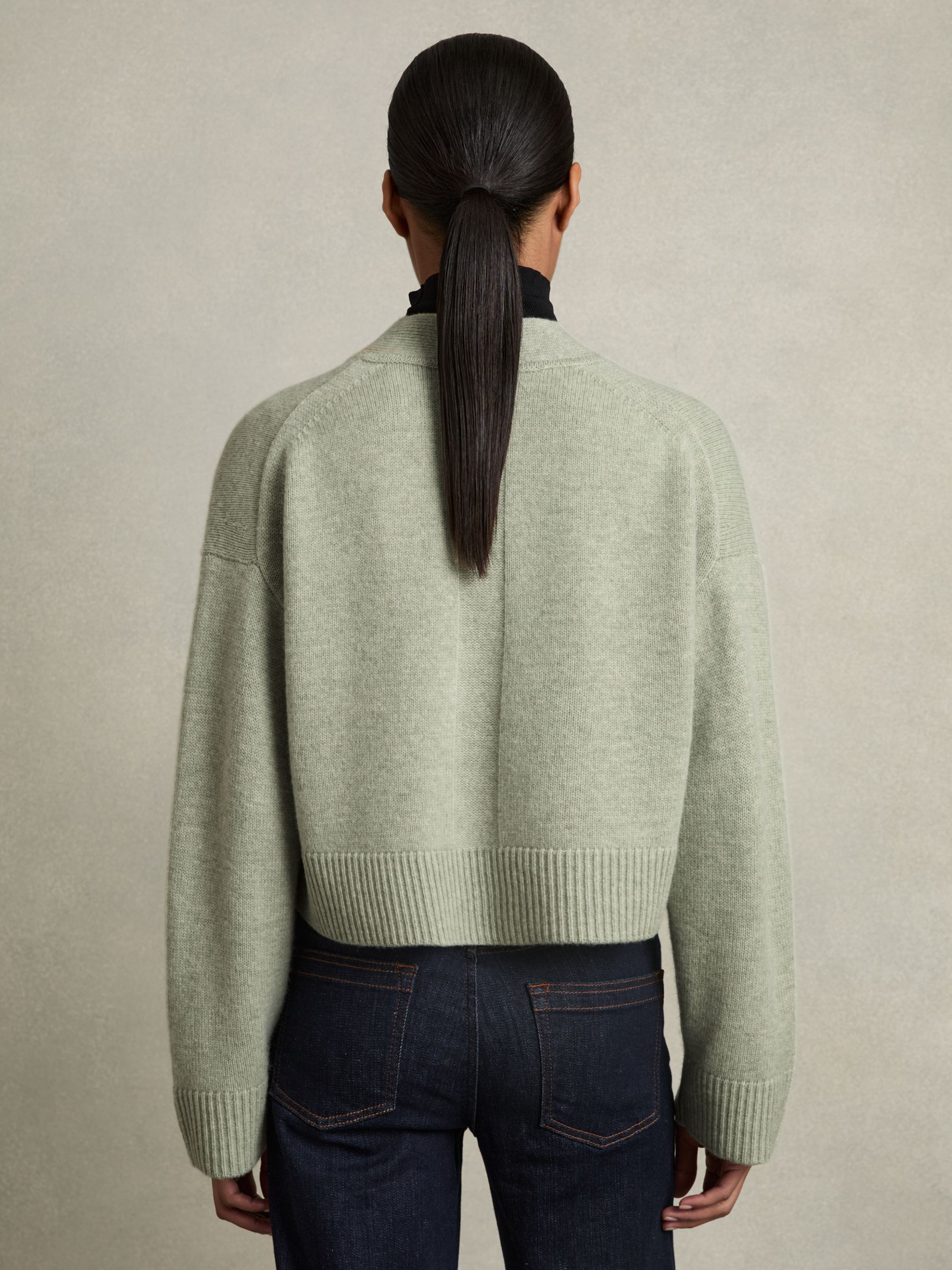 Wool-Cashmere Cropped Cardigan in Sage