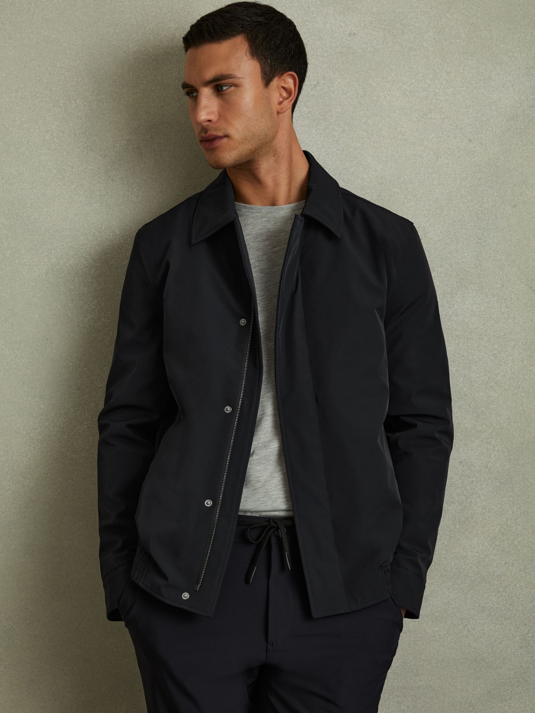 Elasticated Hem Harrington Jacket in Navy