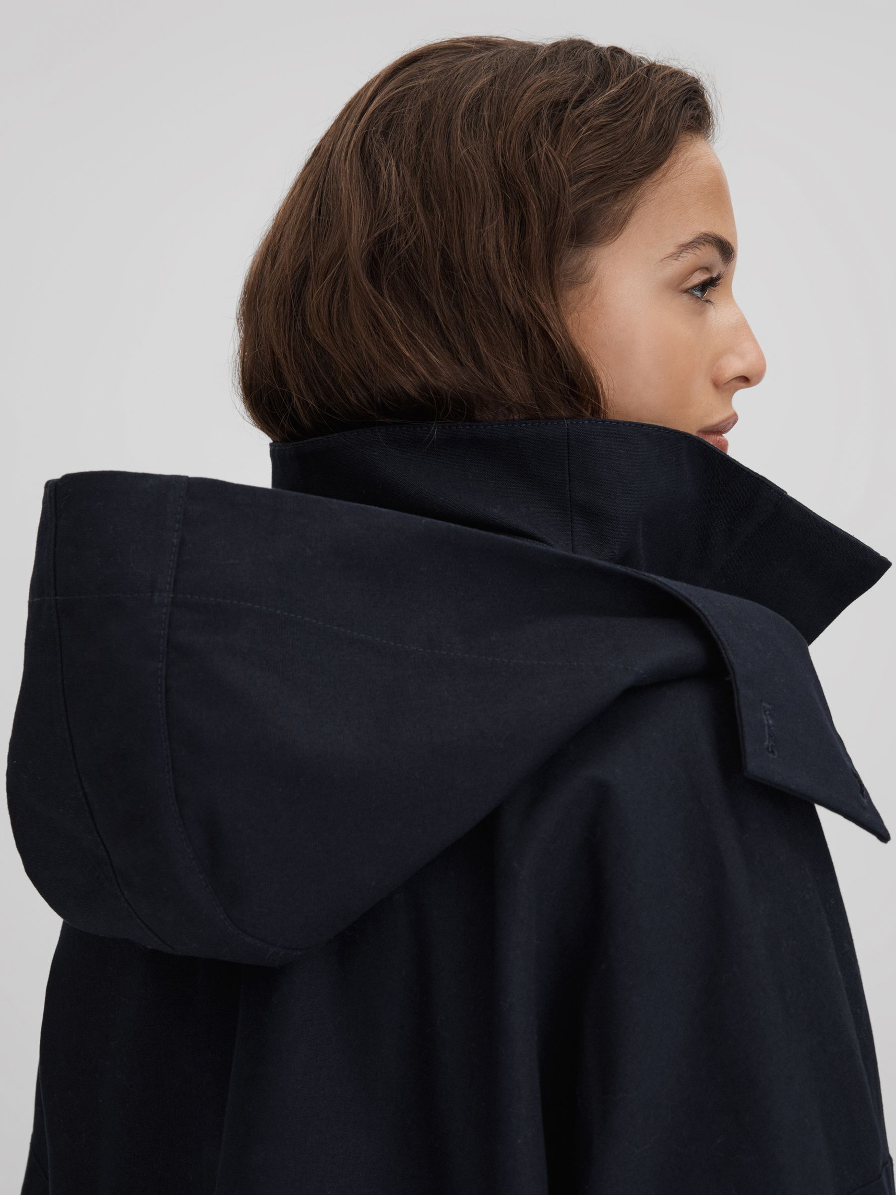 Cotton Parka Coat in Navy