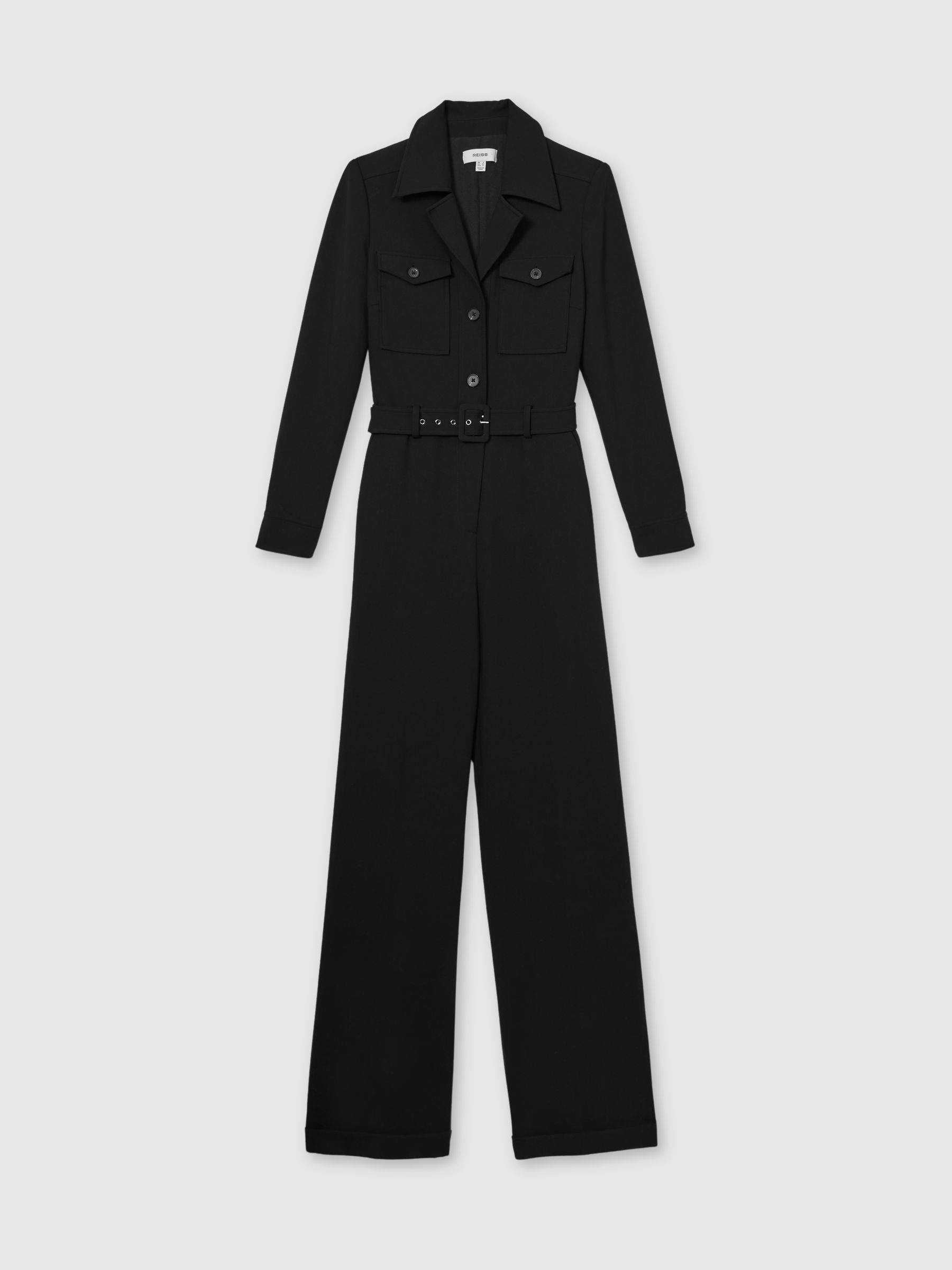 Belted Utility Jumpsuit in Black