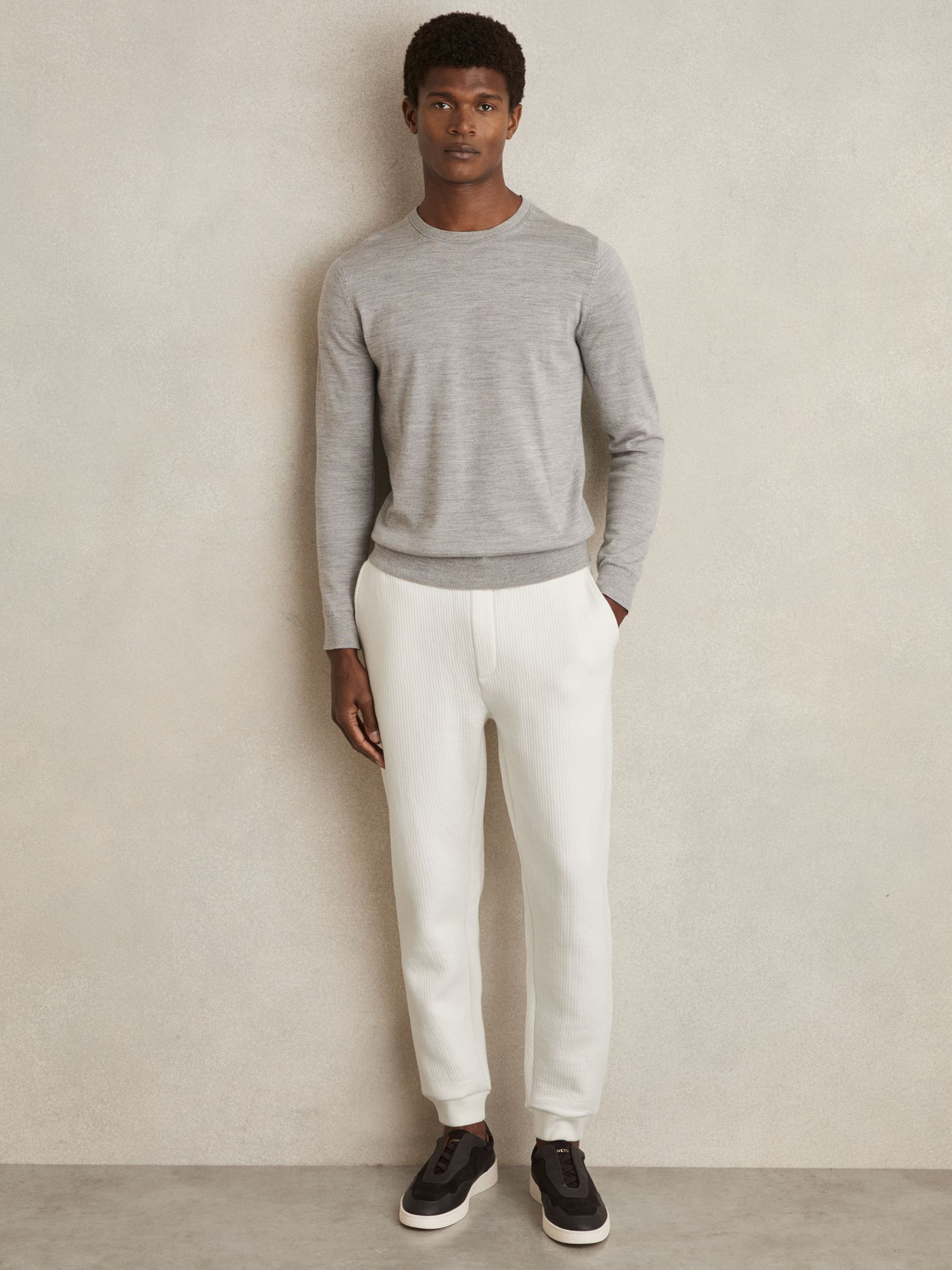 Cotton-Blend Ribbed Drawstring Joggers in White