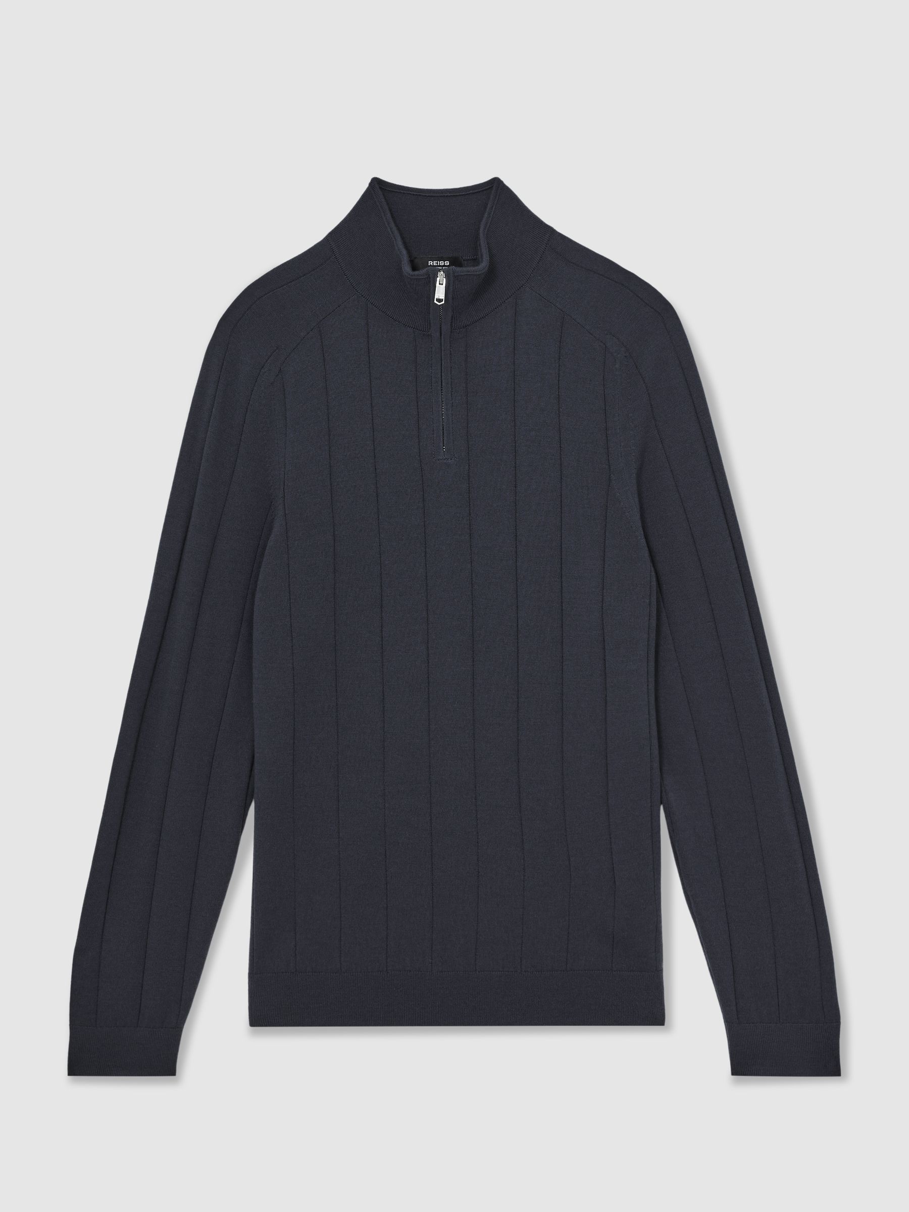Merino Wool Wide-Rib Half-Zip Jumper in Airforce Blue
