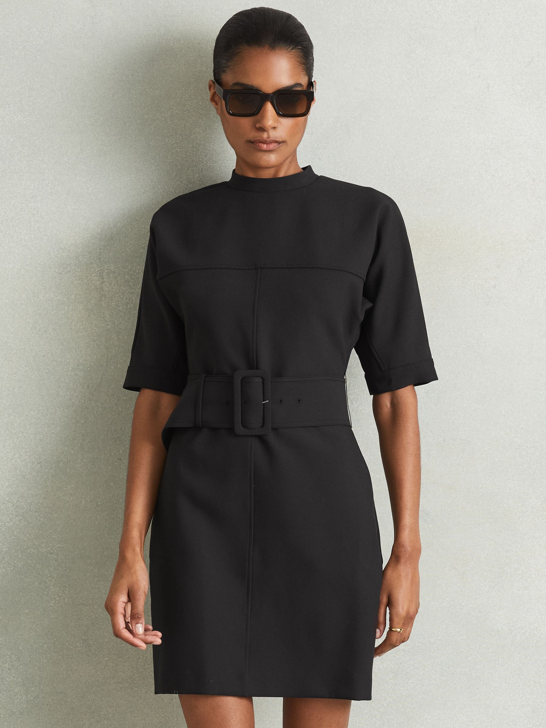 Belted Mini Dress in Black