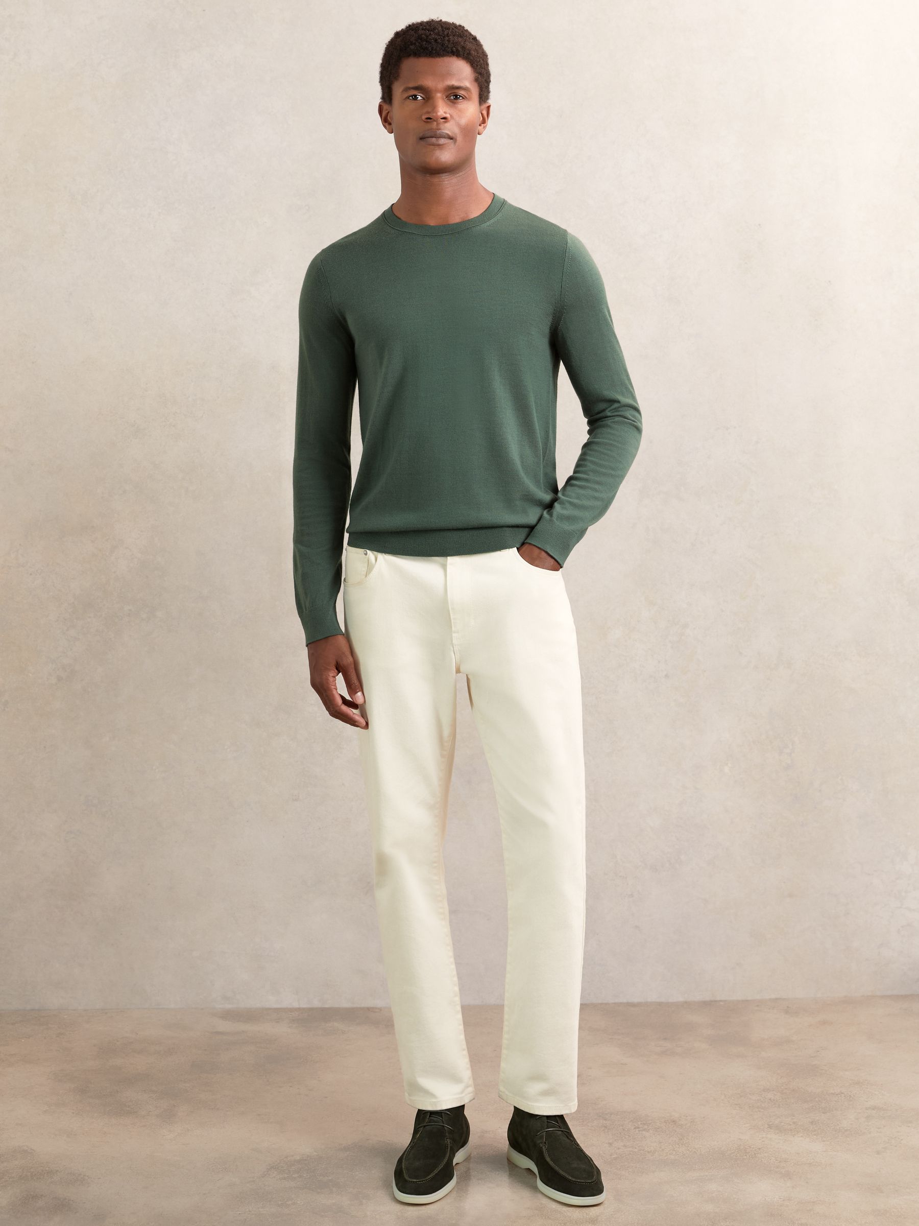 Merino-Wool Crew-Neck Jumper in Kale Green