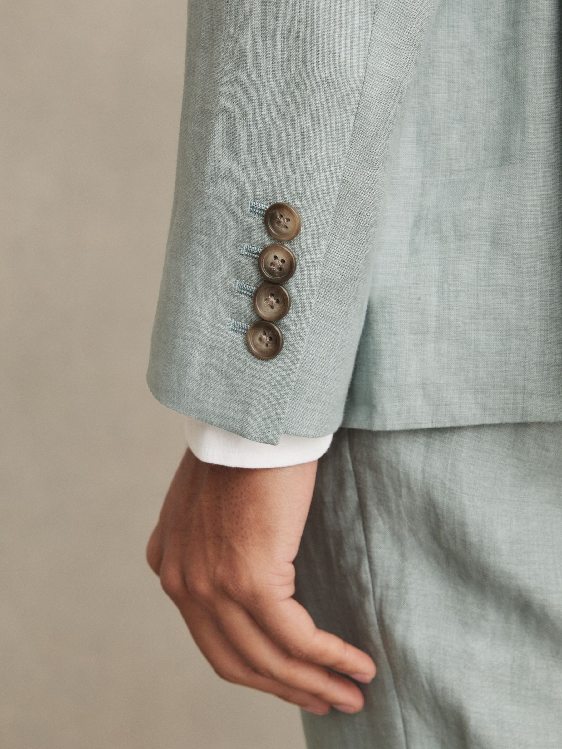 Linen Single-Breasted Suit Blazer Slim-Fit in Ocean Green