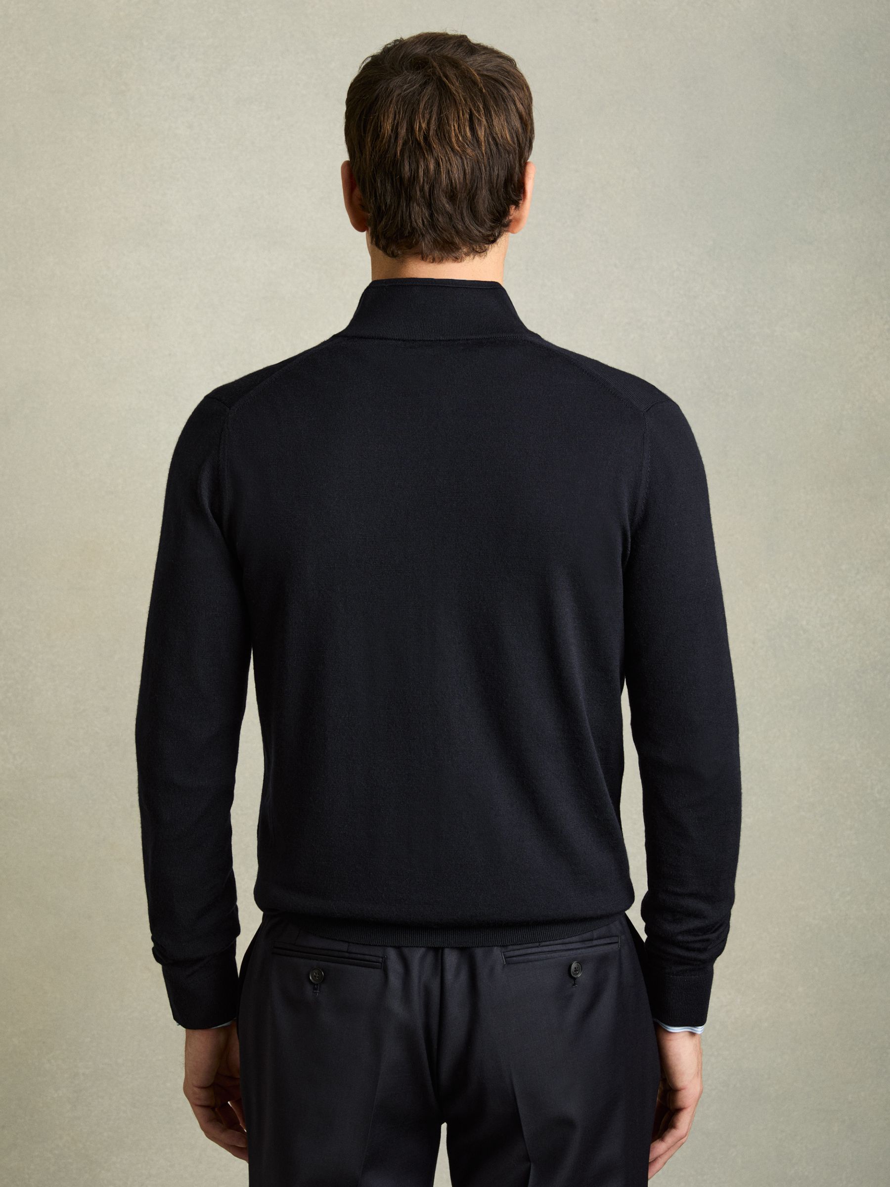 Merino Wool Zip-Through Cardigan in Navy