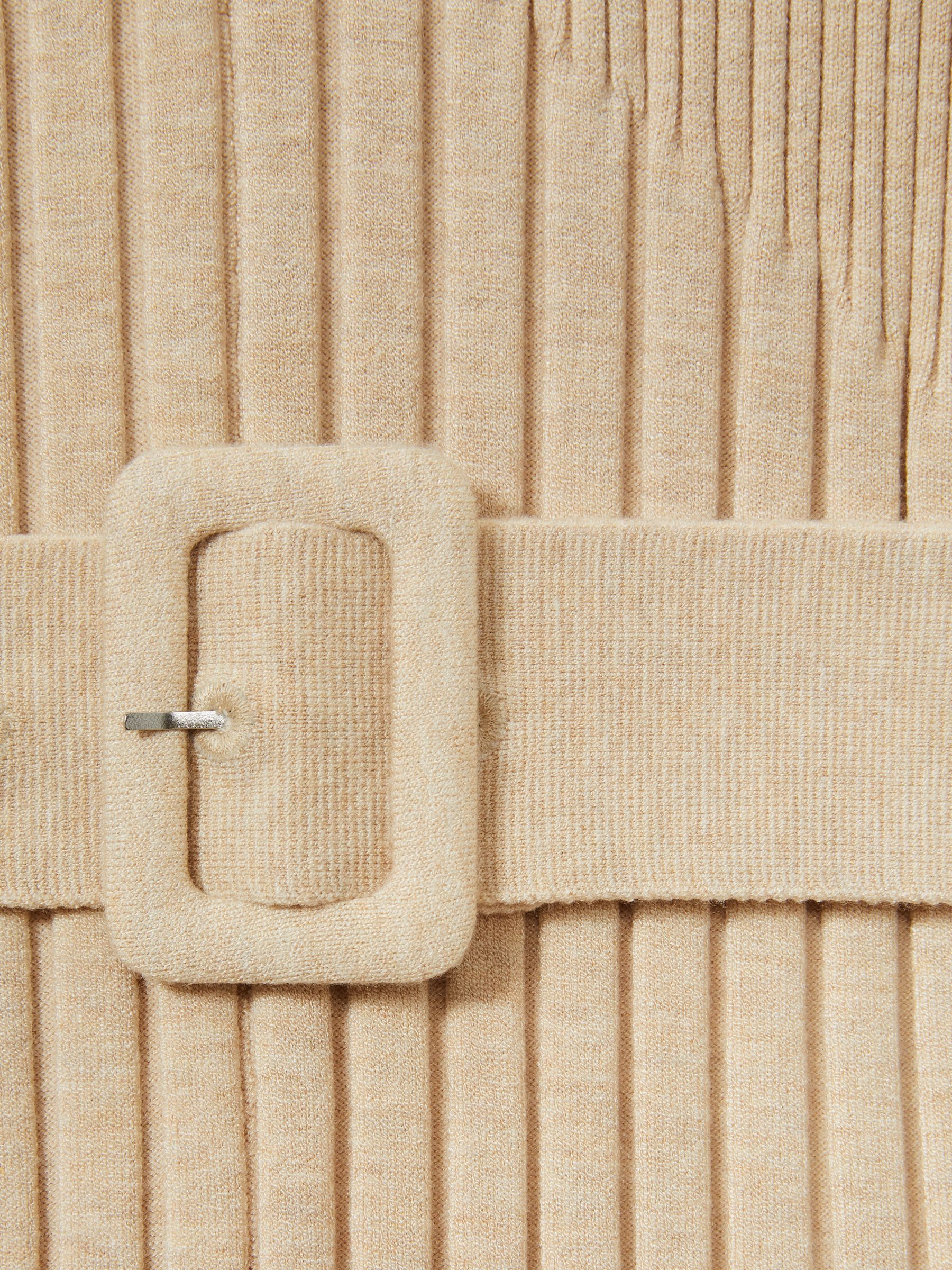 Ribbed Roll Neck Belted Midi Dress in Neutral