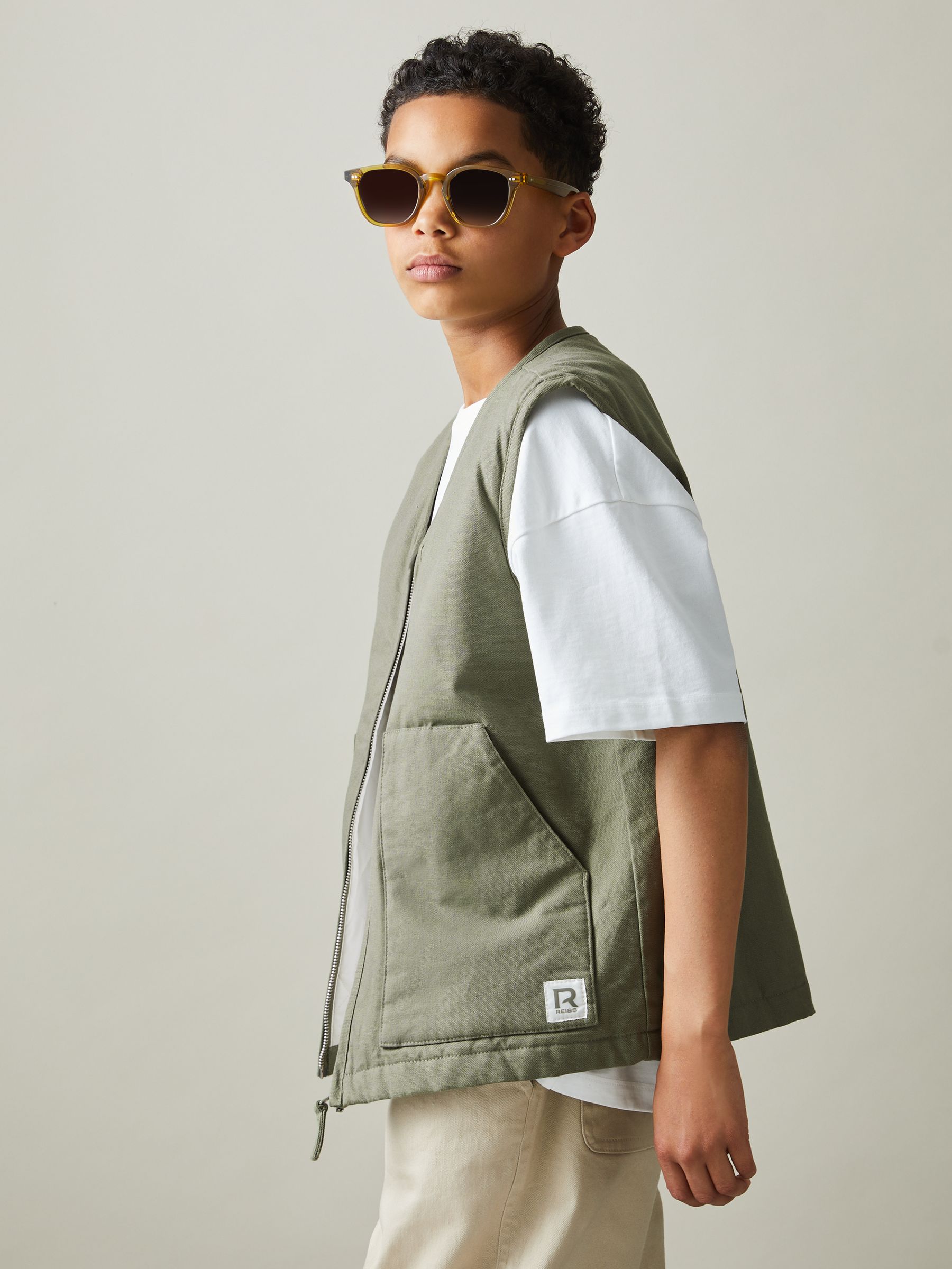 9-13 yrs Cotton Quilted Gilet in Sage Green