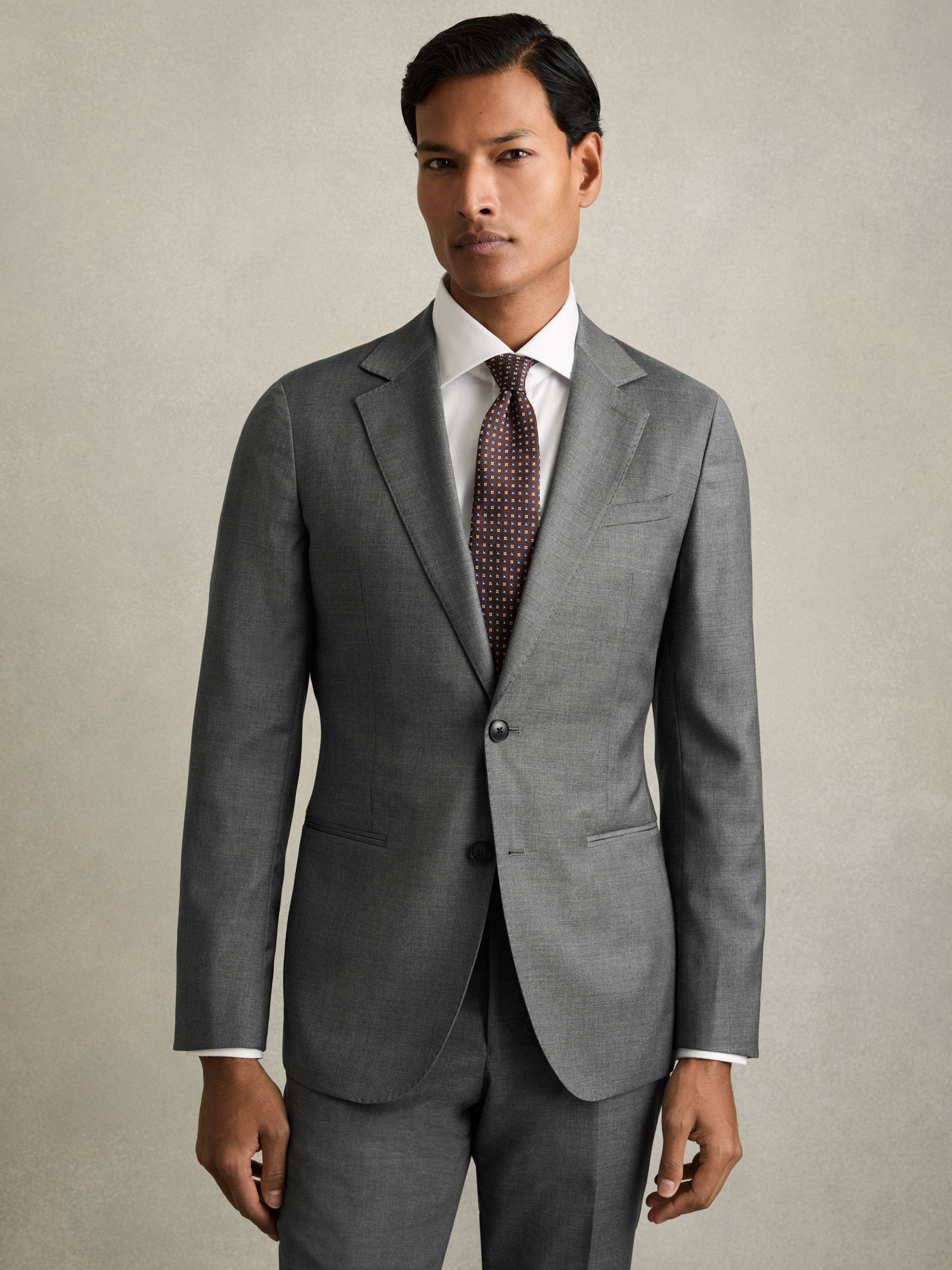 Slim-Fit Single Breasted Wool Suit Jacket in Grey