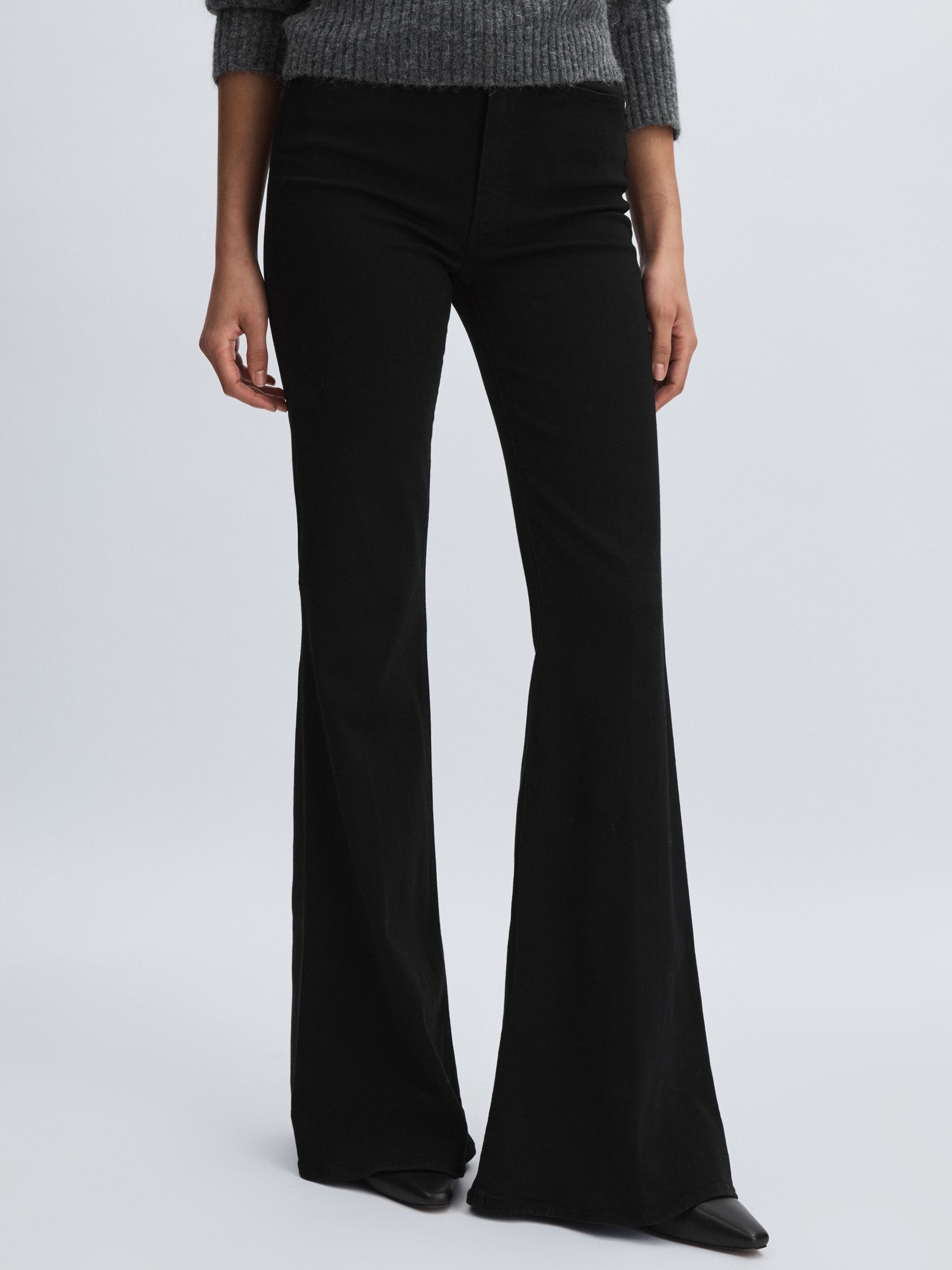 Paige Angled Waist Flared Jeans in Black