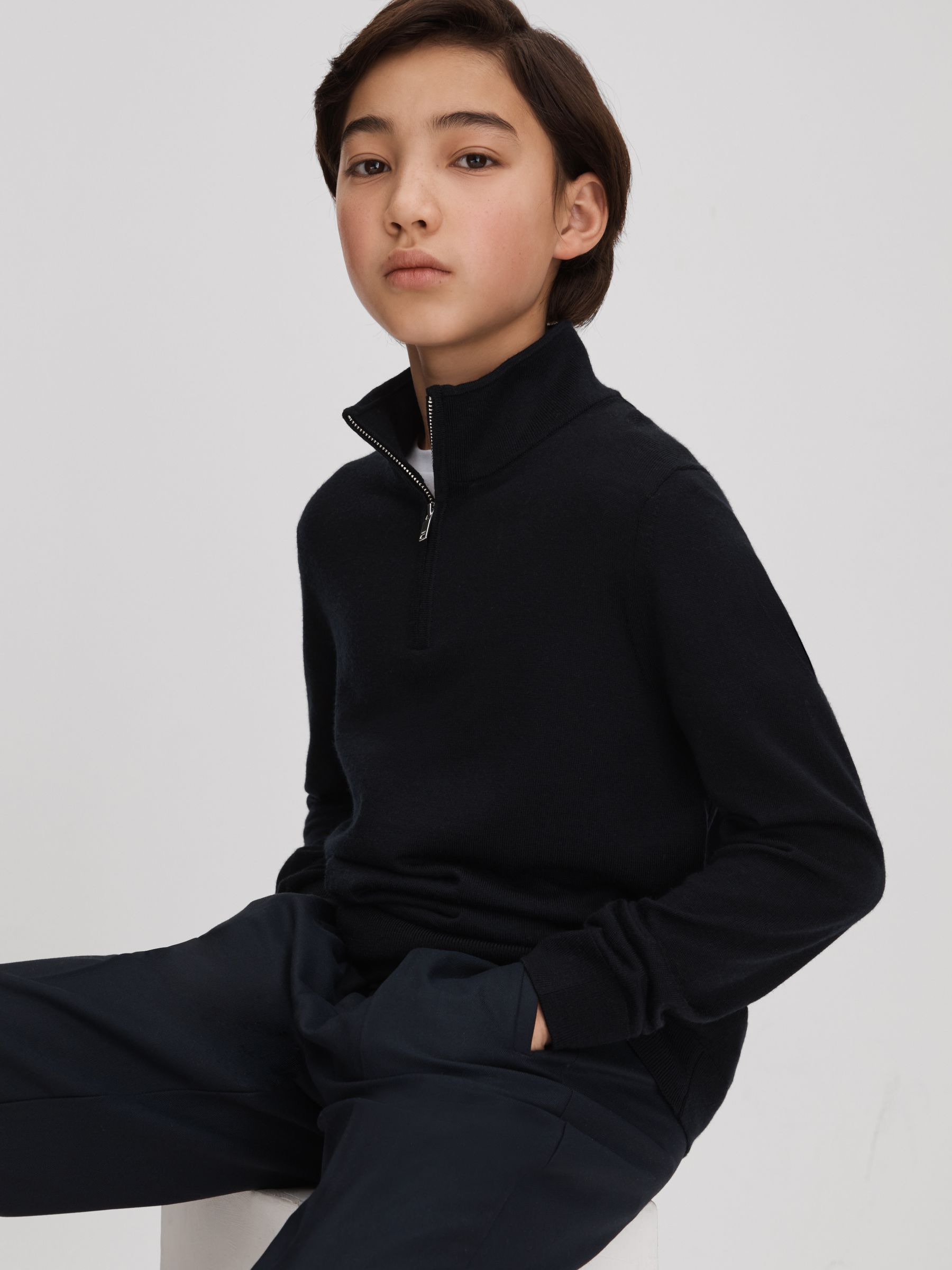 9-13 yrs Wool Half-Zip Funnel Neck Jumper in Navy
