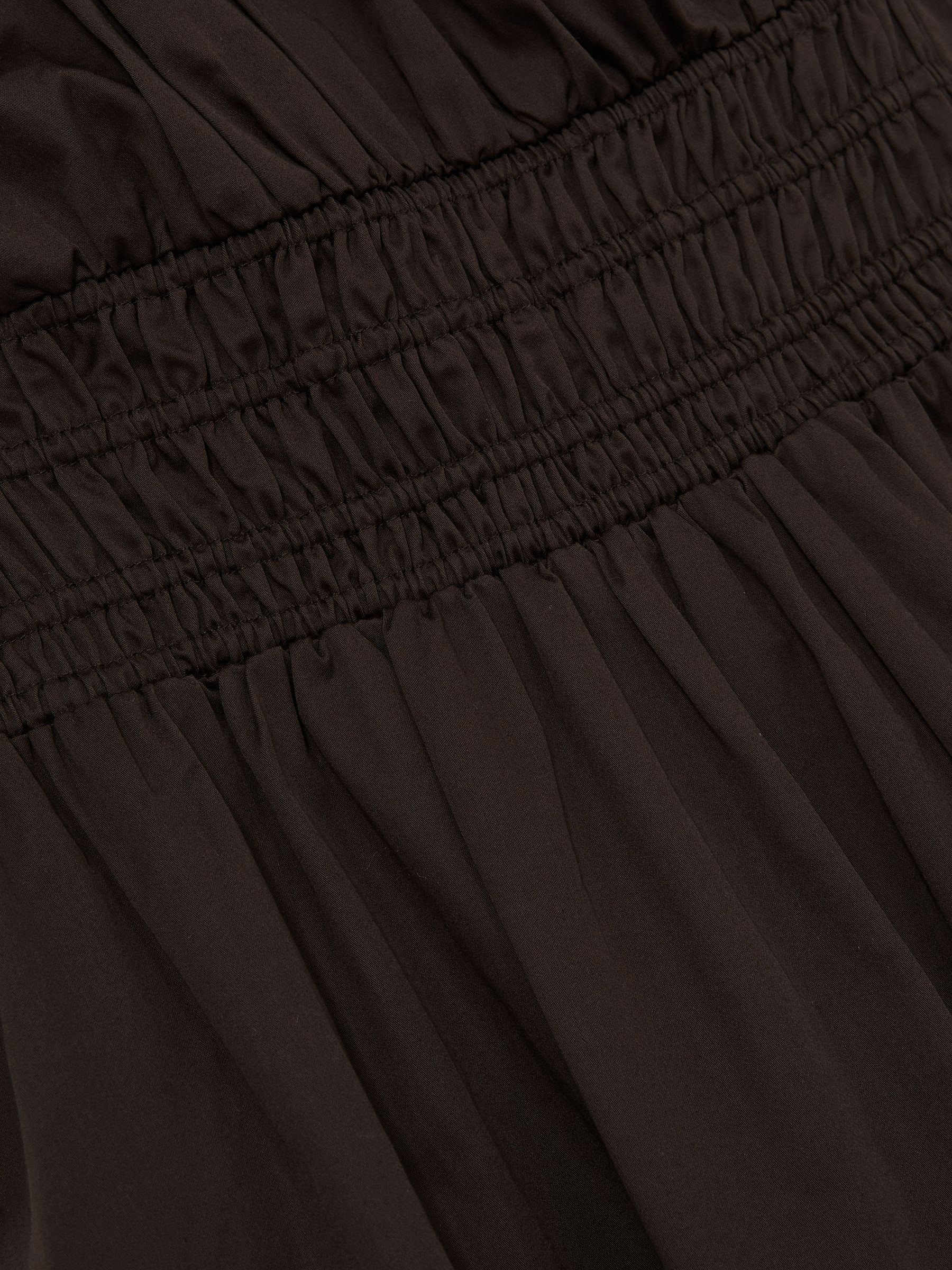 Cotton Craft-Stitch Shirred Midi Dress in Brown