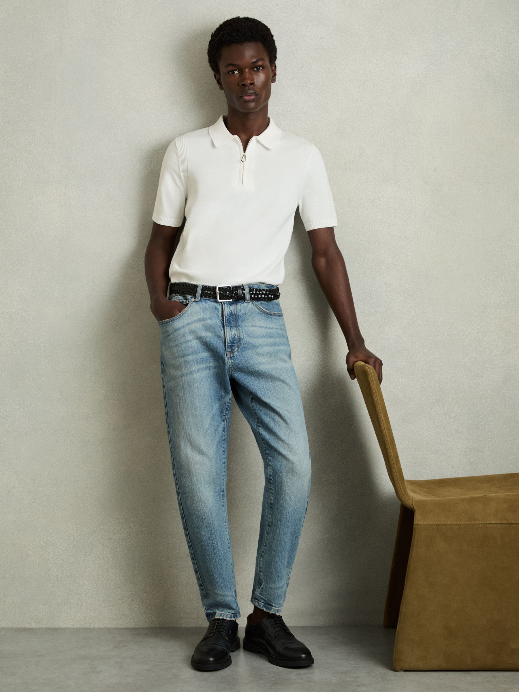 Cotton Half-Zip Knitted Polo Shirt in White