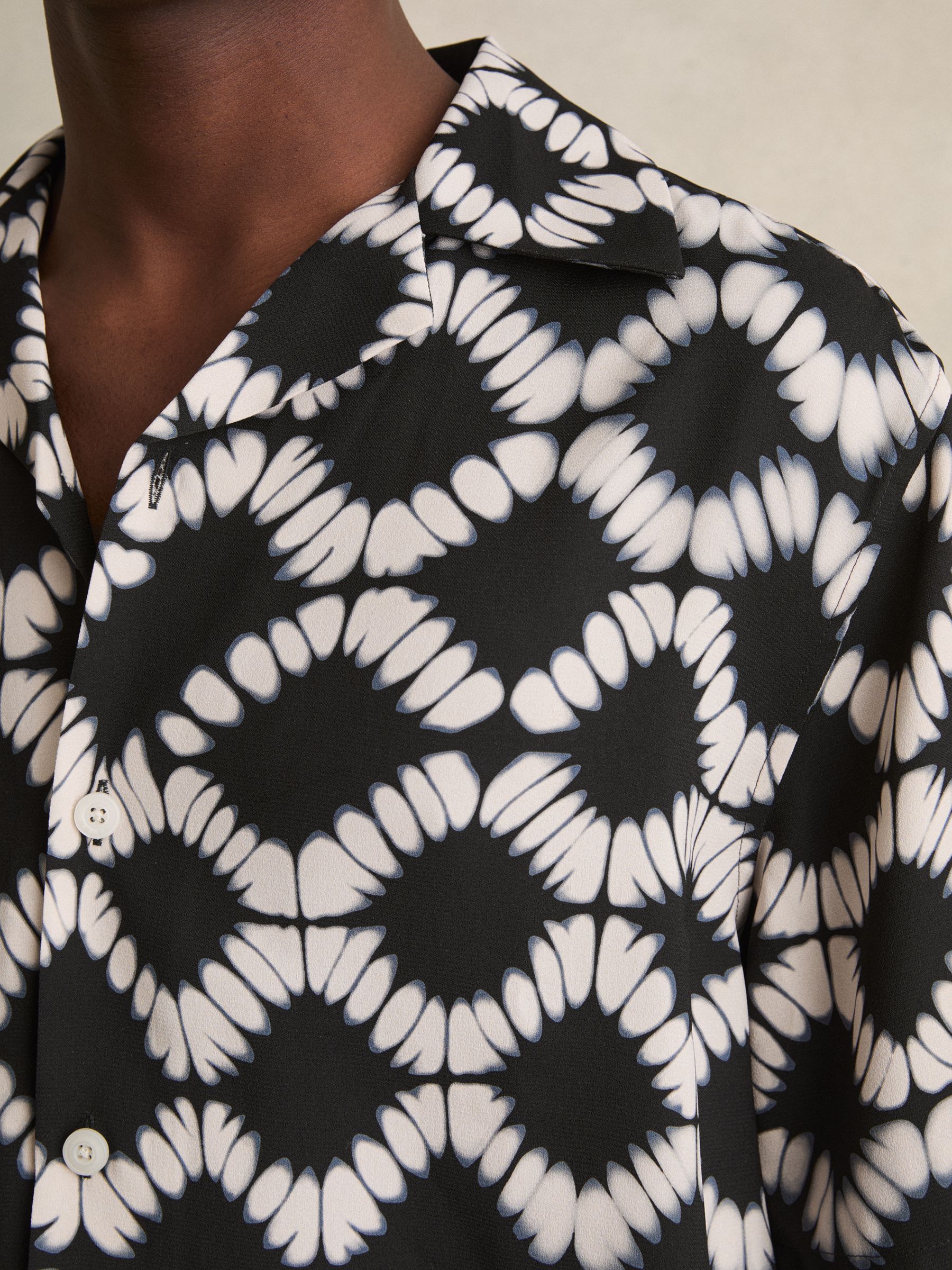 Abstract Floral Print Cuban Shirt in Black Multi