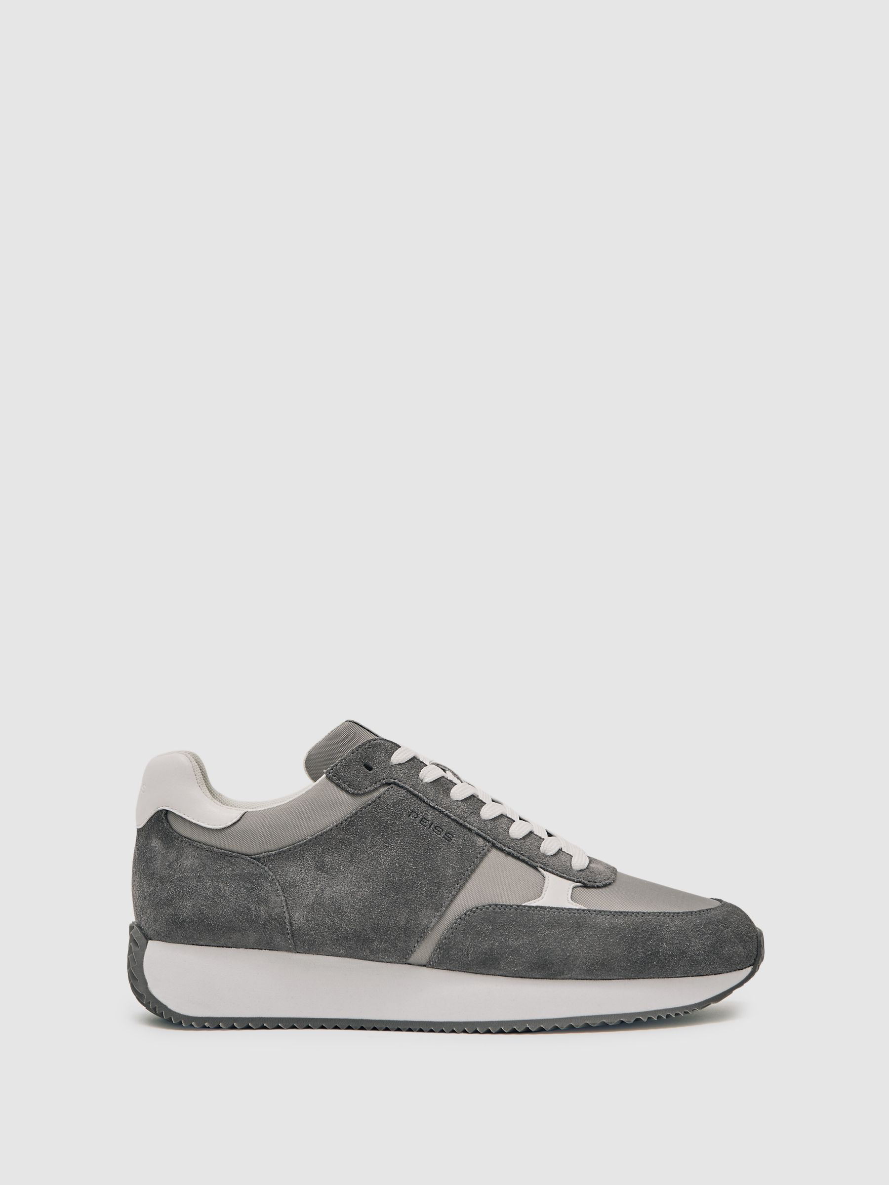 Suede Lace-Up Running Trainers in Graphite Grey
