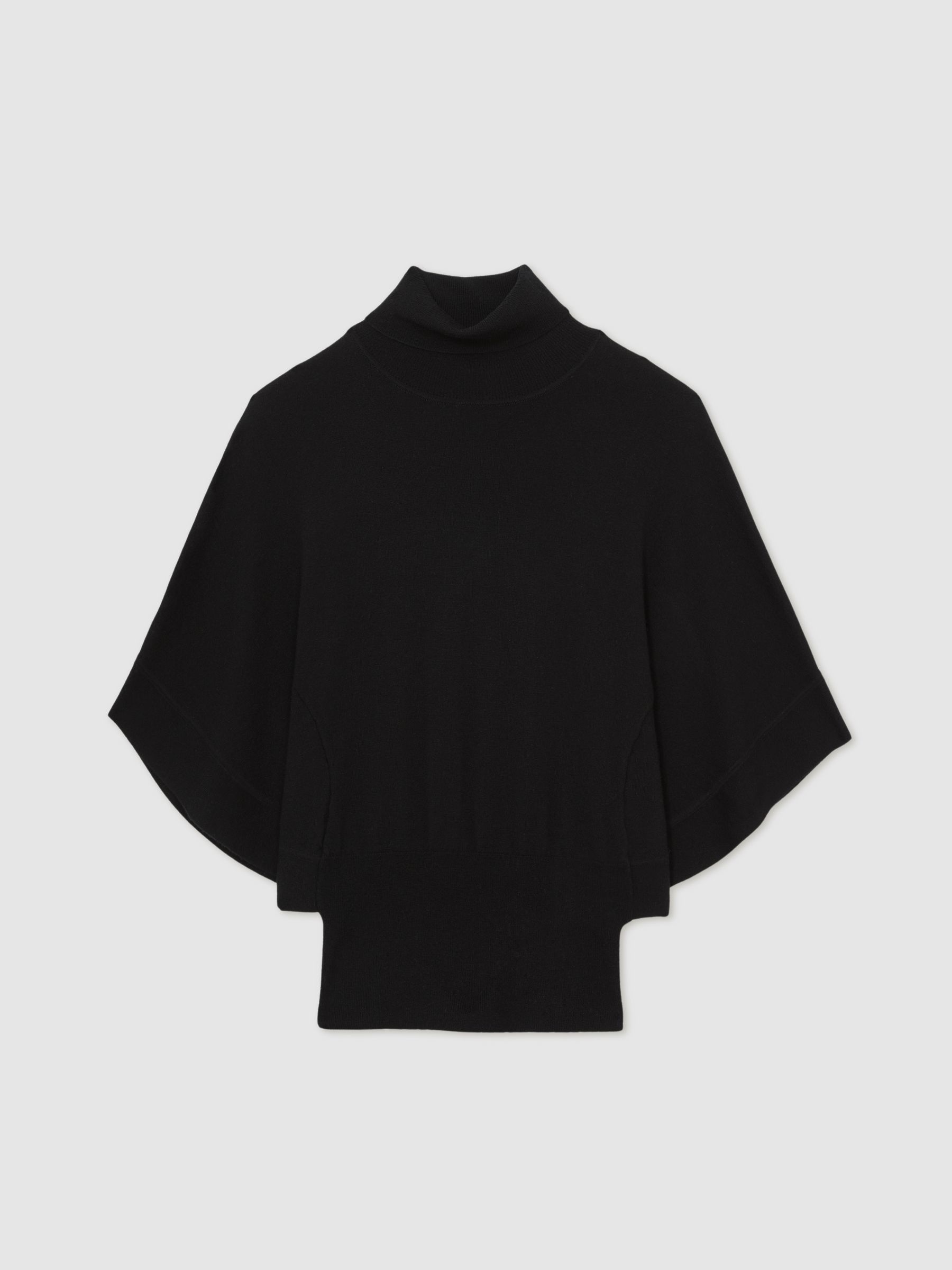 Merino Wool Batwing Roll-Neck Jumper in Black