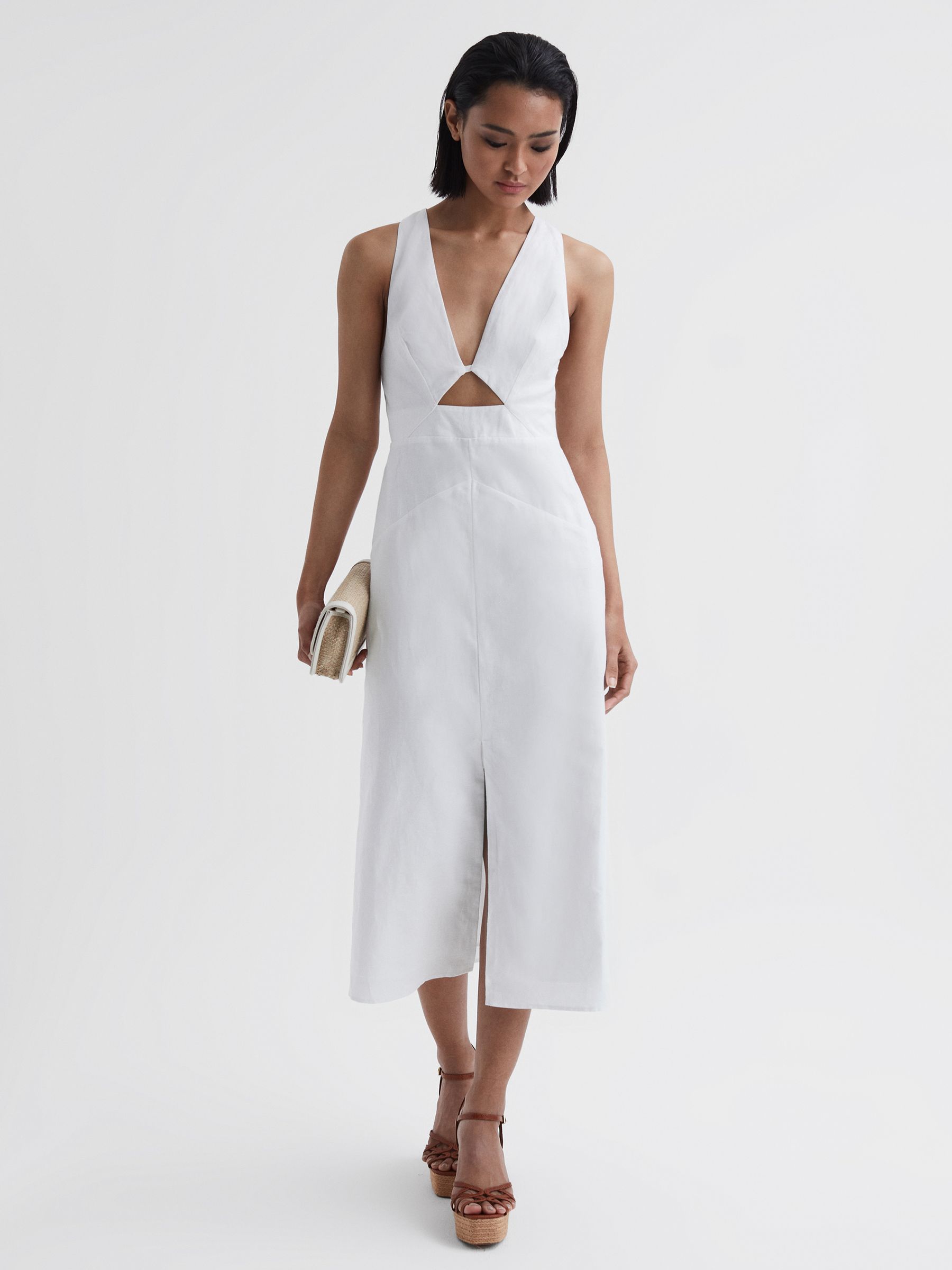 Cotton-Linen Midi Dress in Ivory