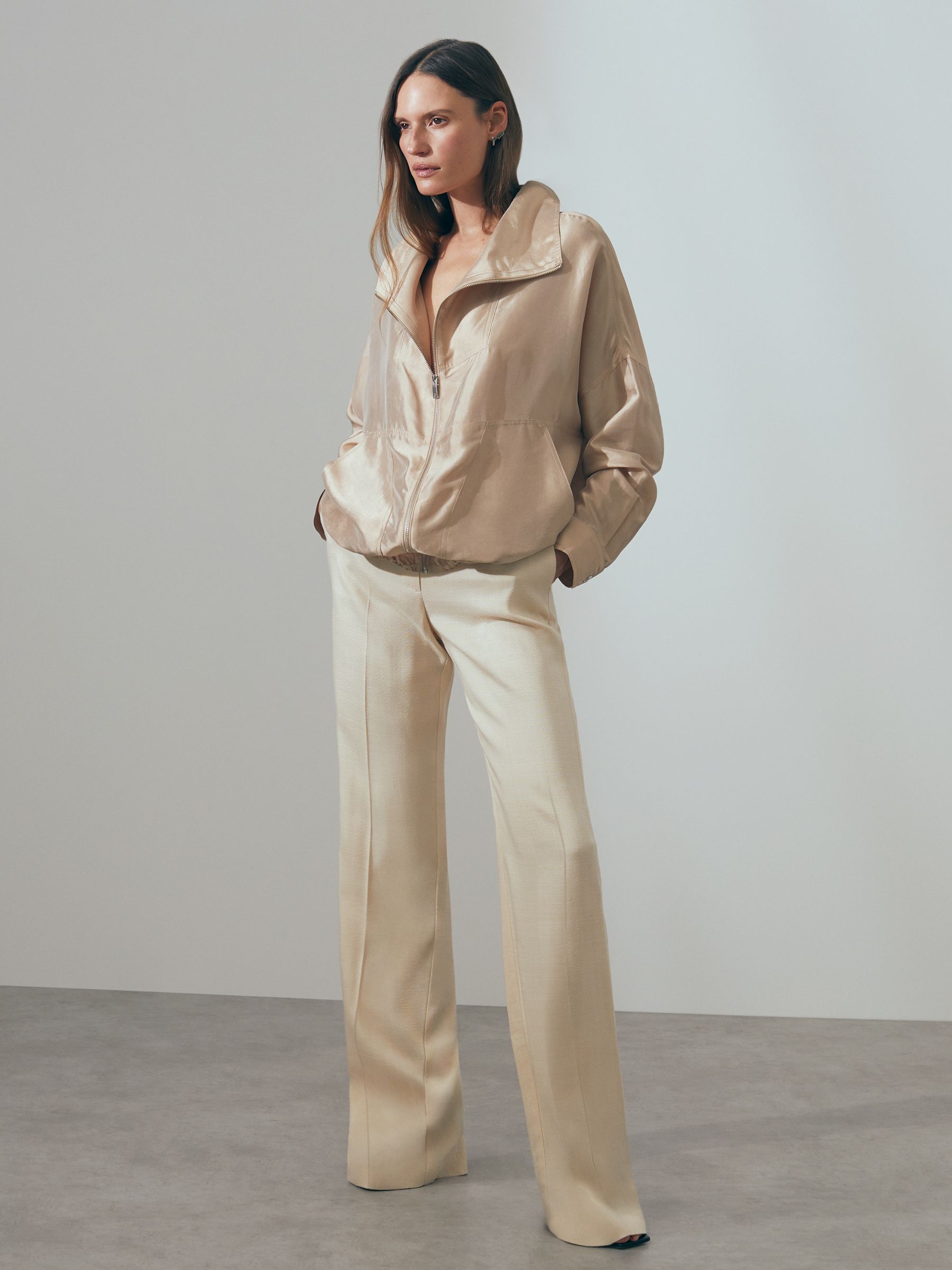 Atelier Zip-Through Jacket with Silk in Champagne