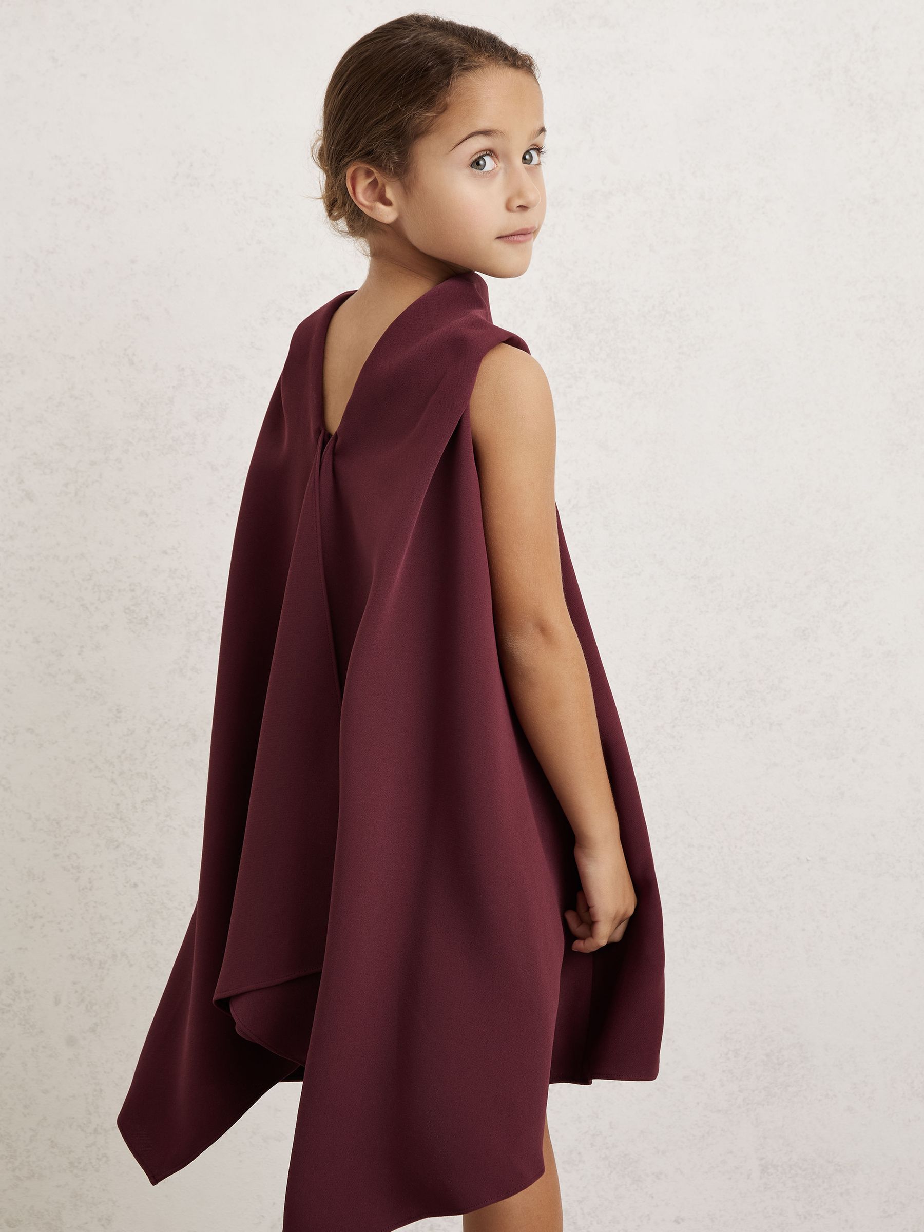 3-9 yrs High-Neck Drape Back Dress in Burgundy