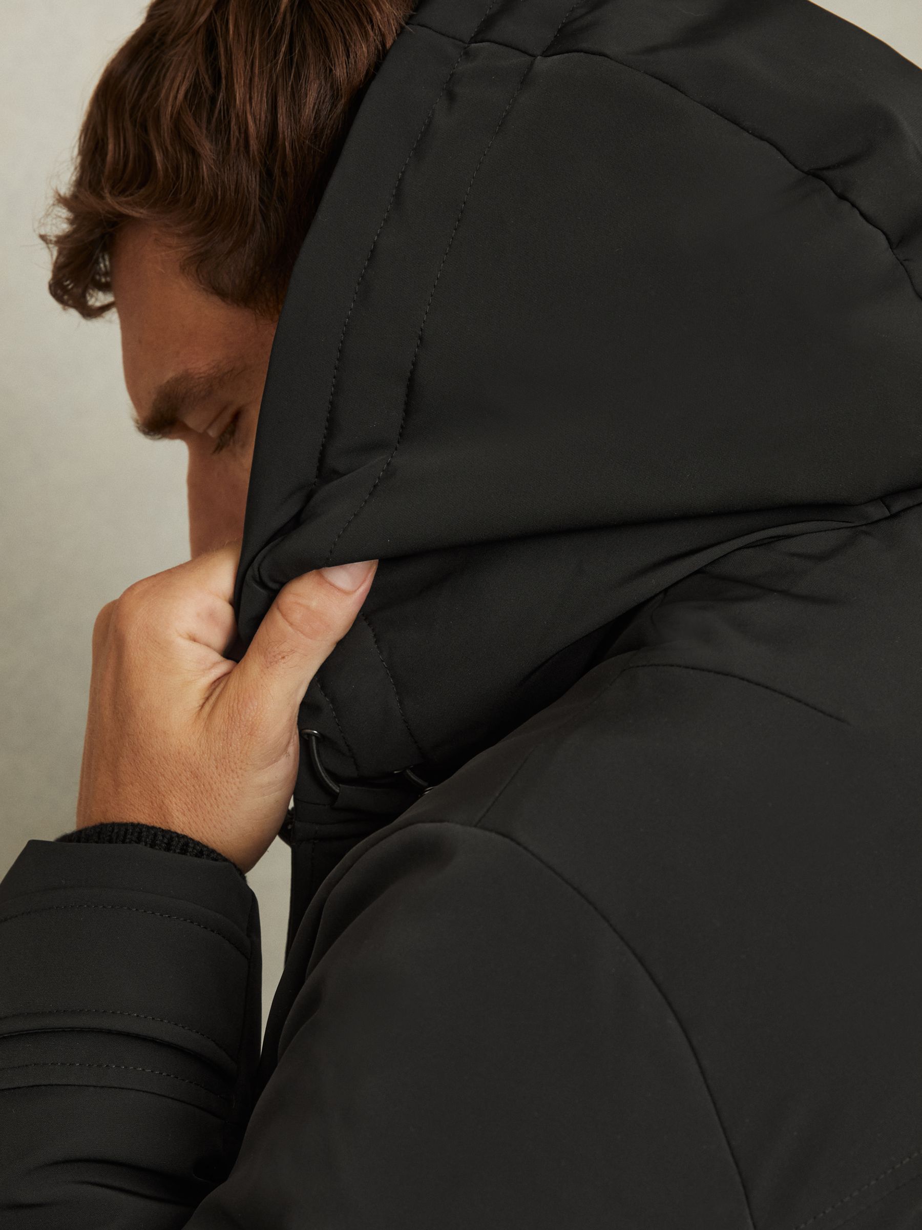 Hooded Shell Down Coat in Black