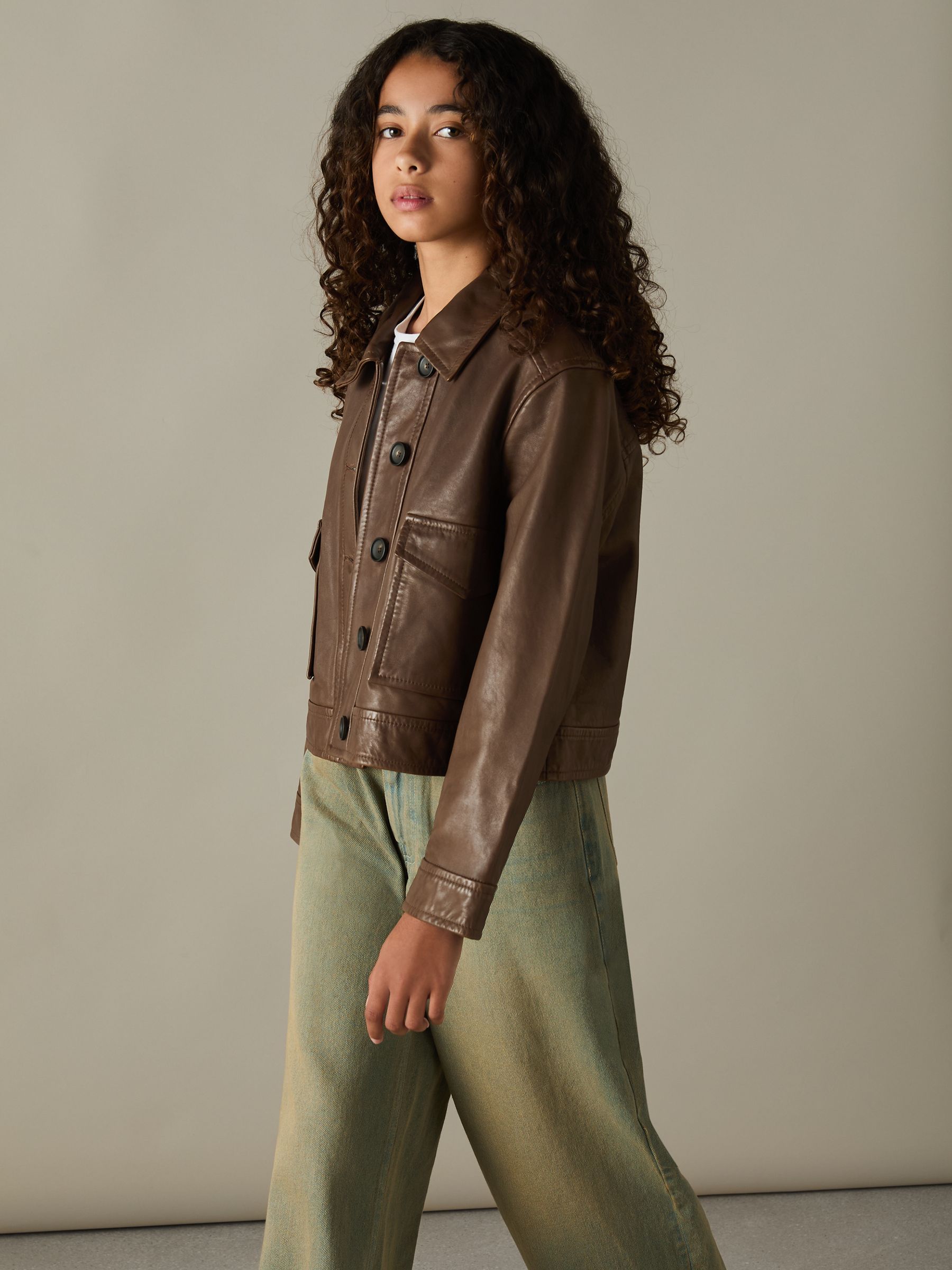 9-13 yrs Leather Patch-Pocket Jacket in Brown