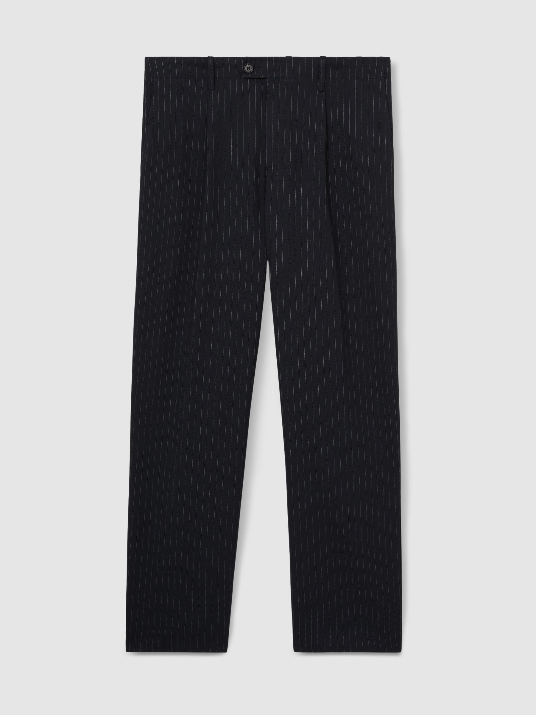 Straight Leg Pinstripe Trousers in Navy