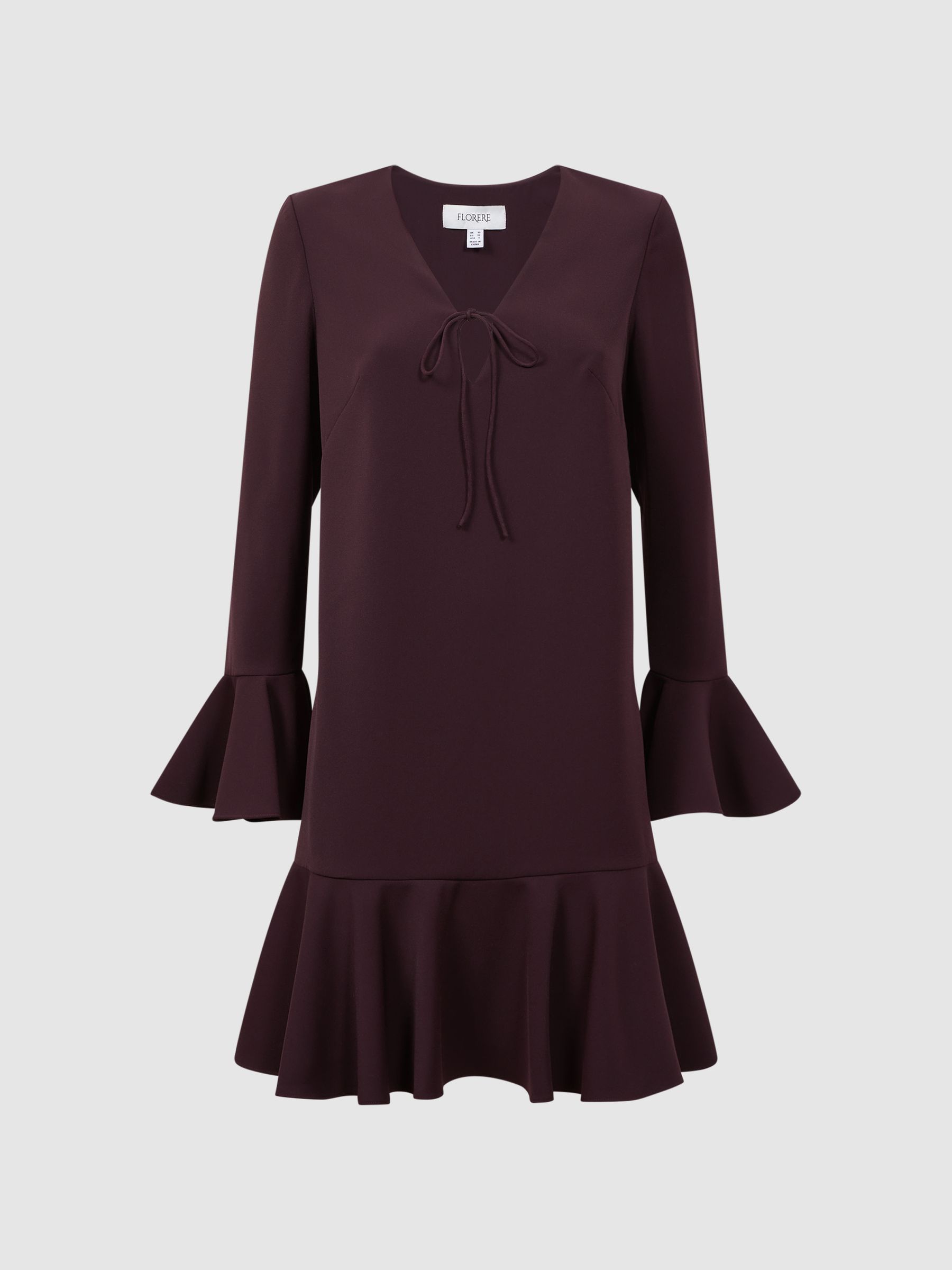 Florere V-Neck Mini Dress in Burgundy