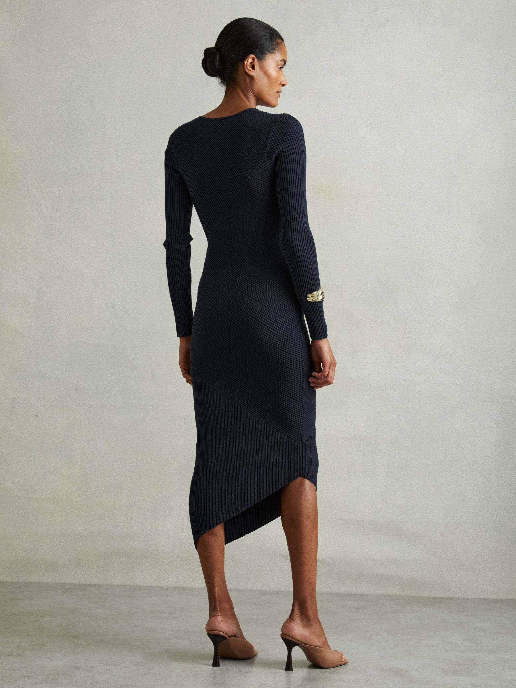 Knitted Colourblock Asymmetric Midi Dress in Teal