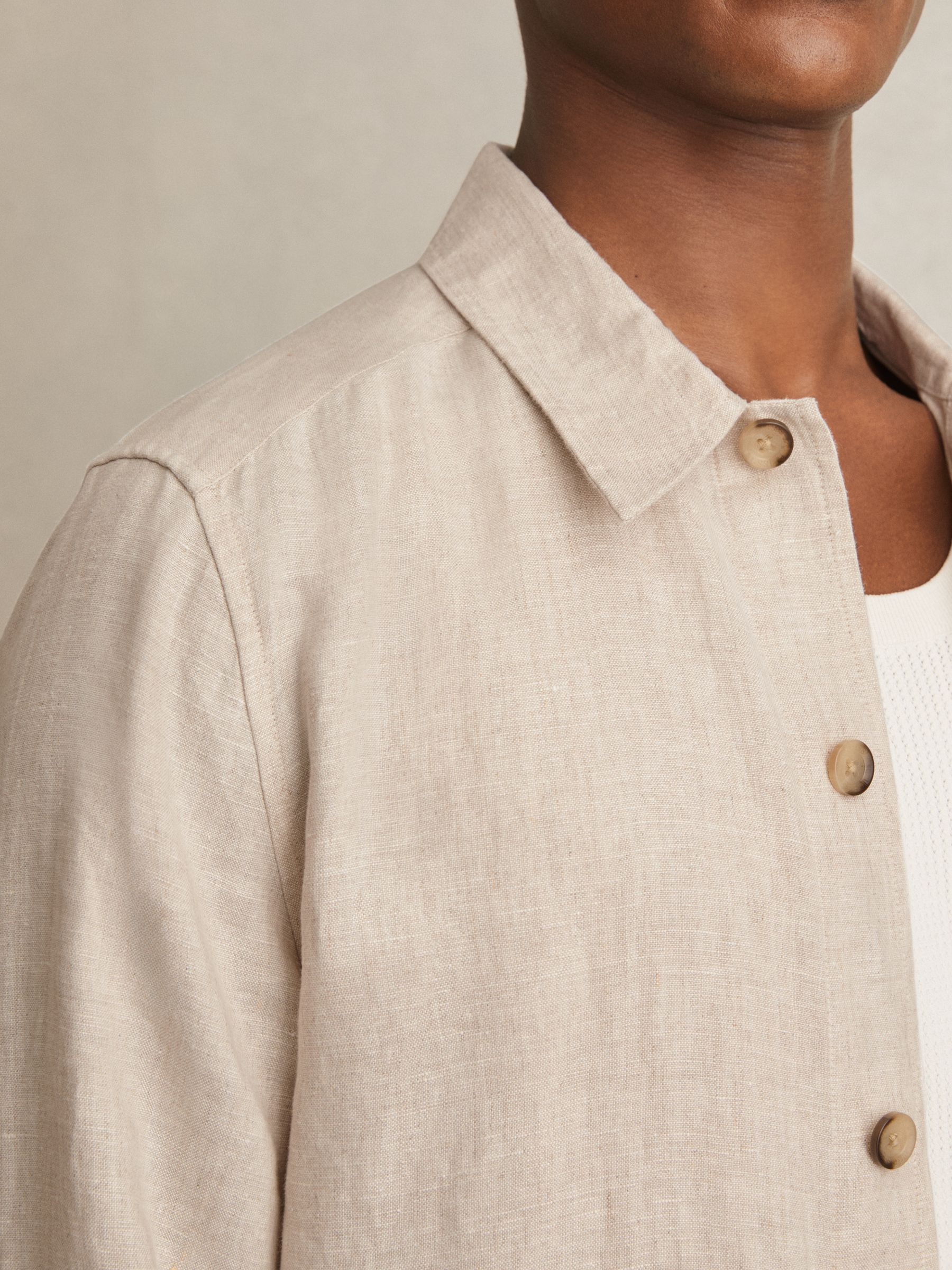 Linen Elasticated Hem Overshirt in Oatmeal