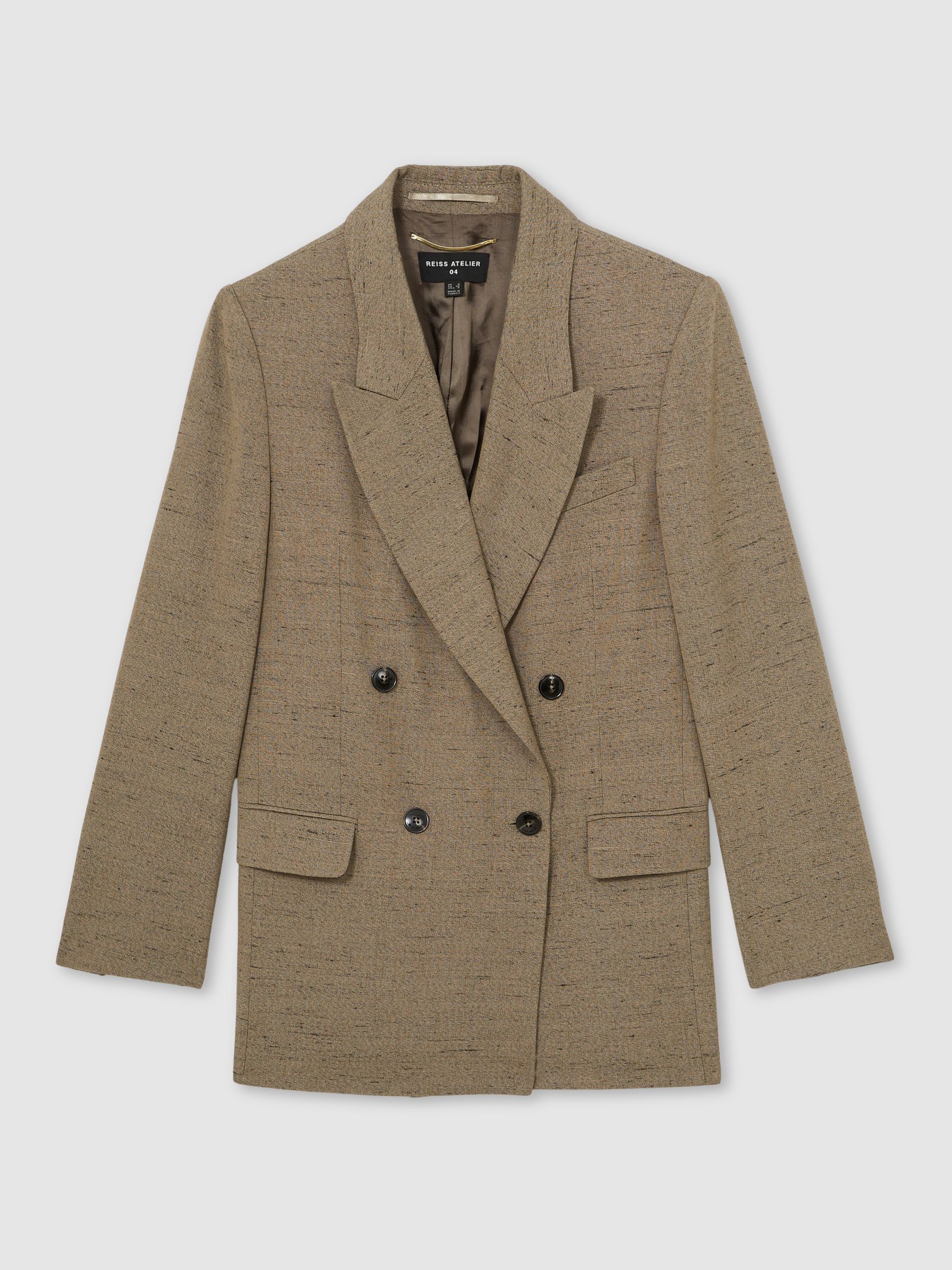 Atelier Double-Breasted Suit Jacket With Linen in Grey