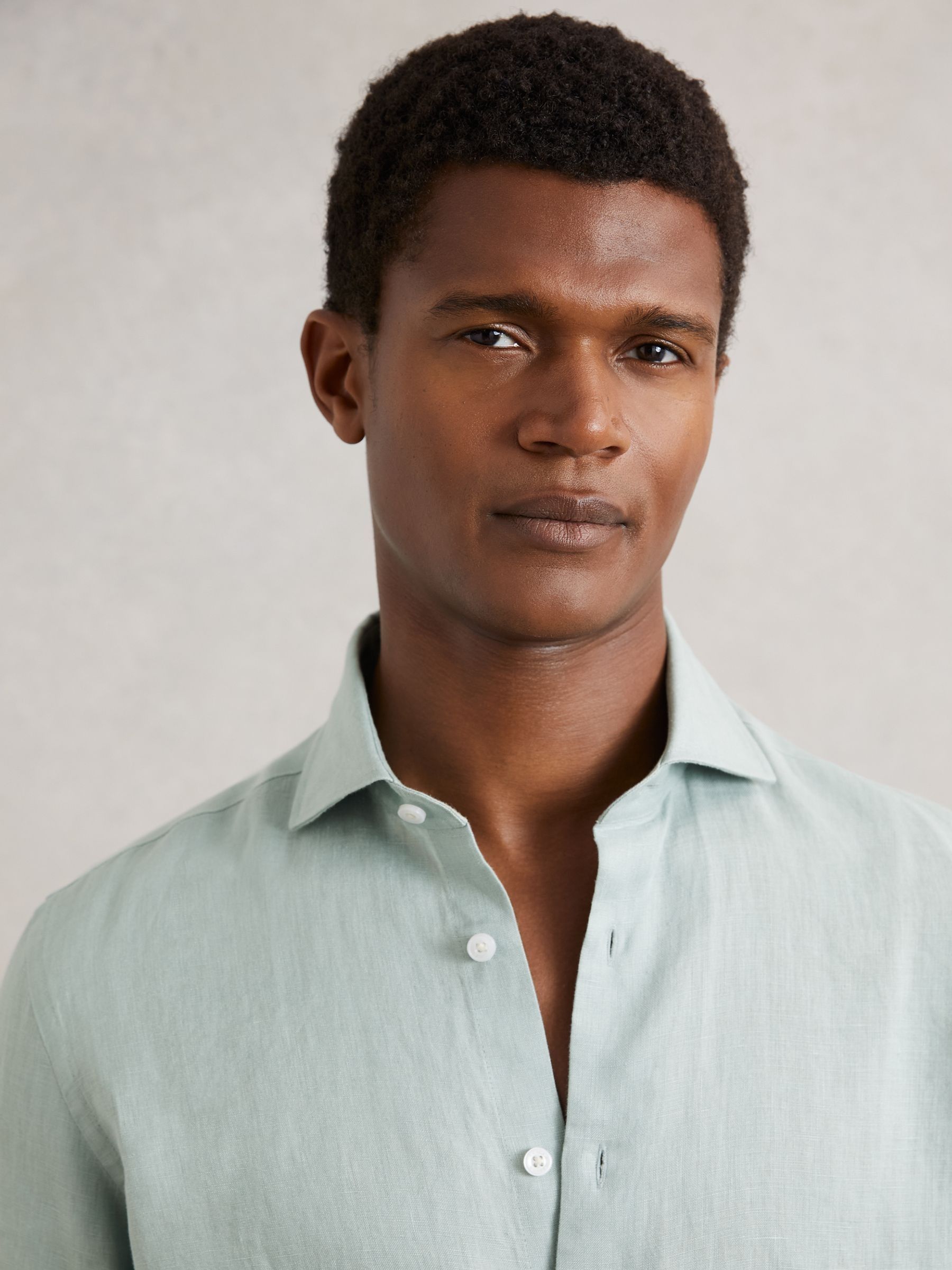 Linen Button-Through Shirt in Ocean Green