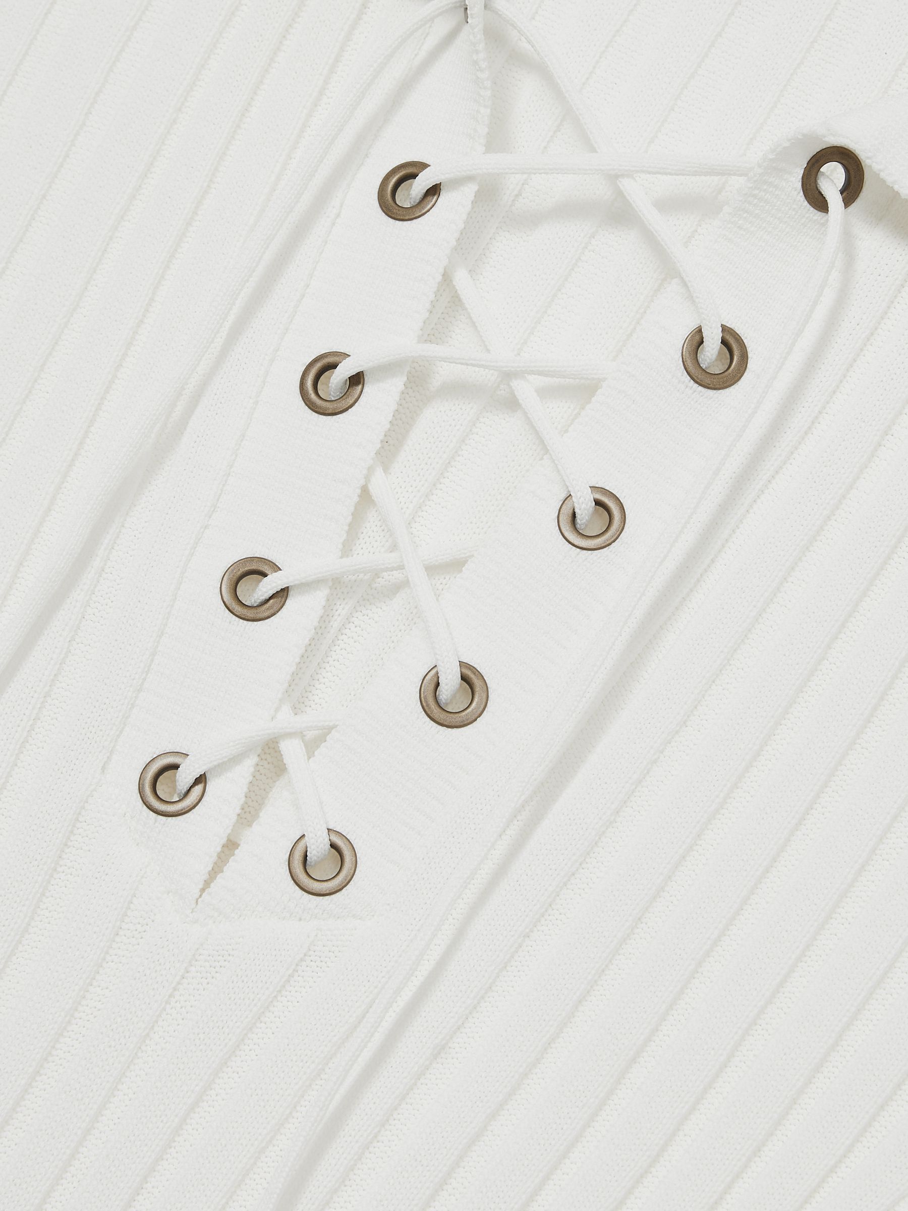 Lace Up Rib Knit Top in Ivory
