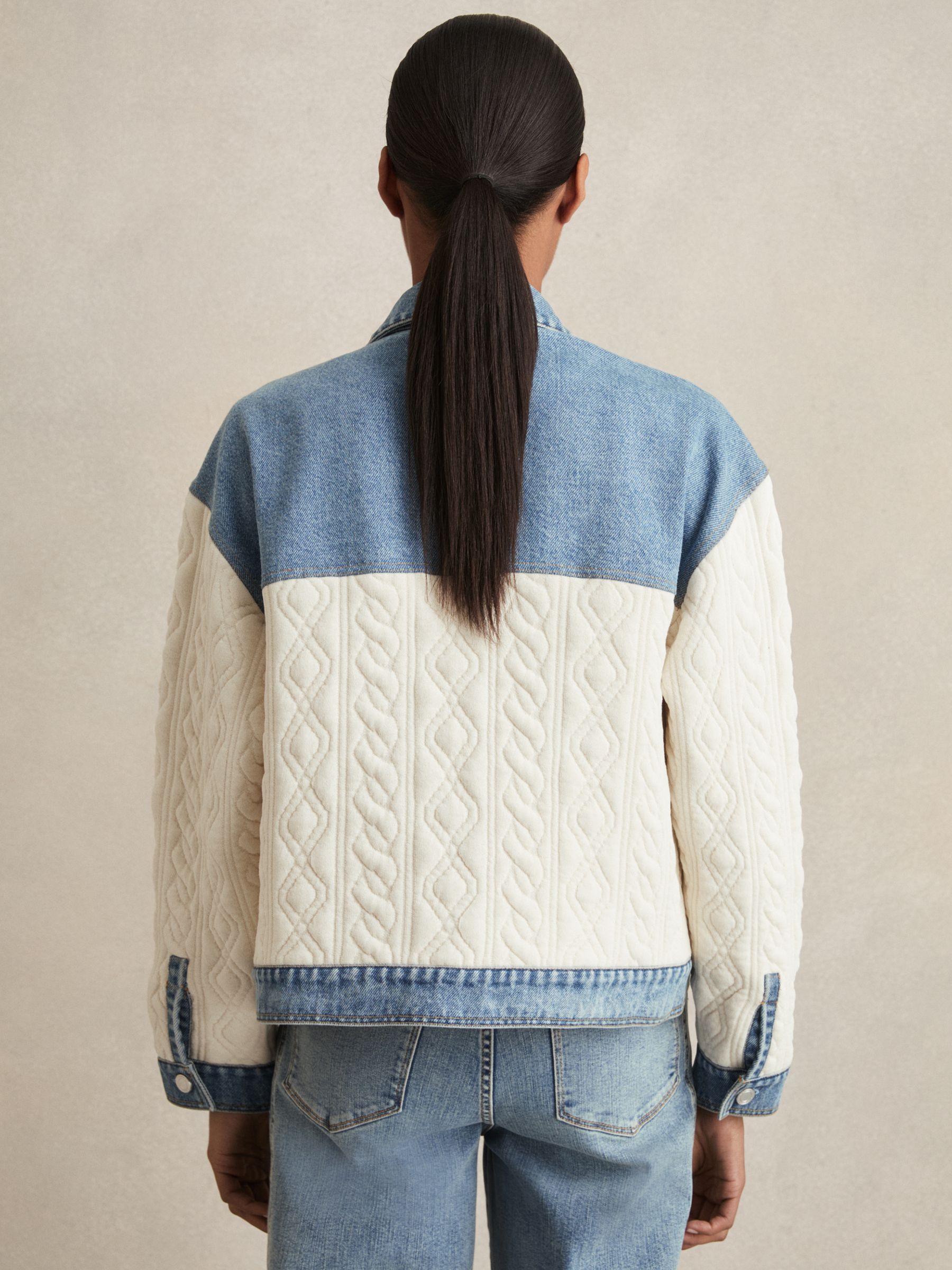 Quilted Colour Block Denim Jacket in Denim Blue