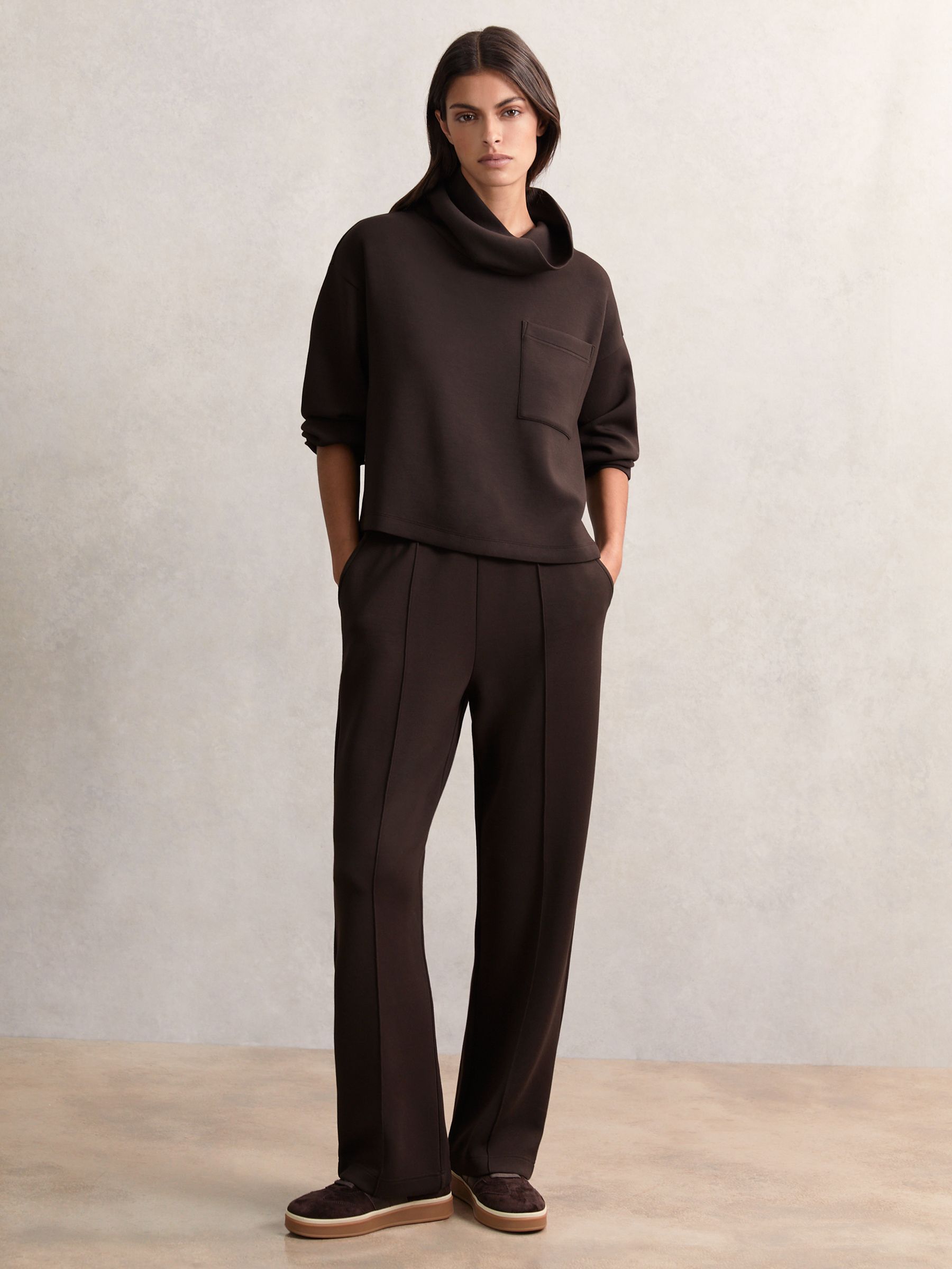 Interlock-Jersey Funnel-Neck Sweatshirt in Dark Chocolate Brown