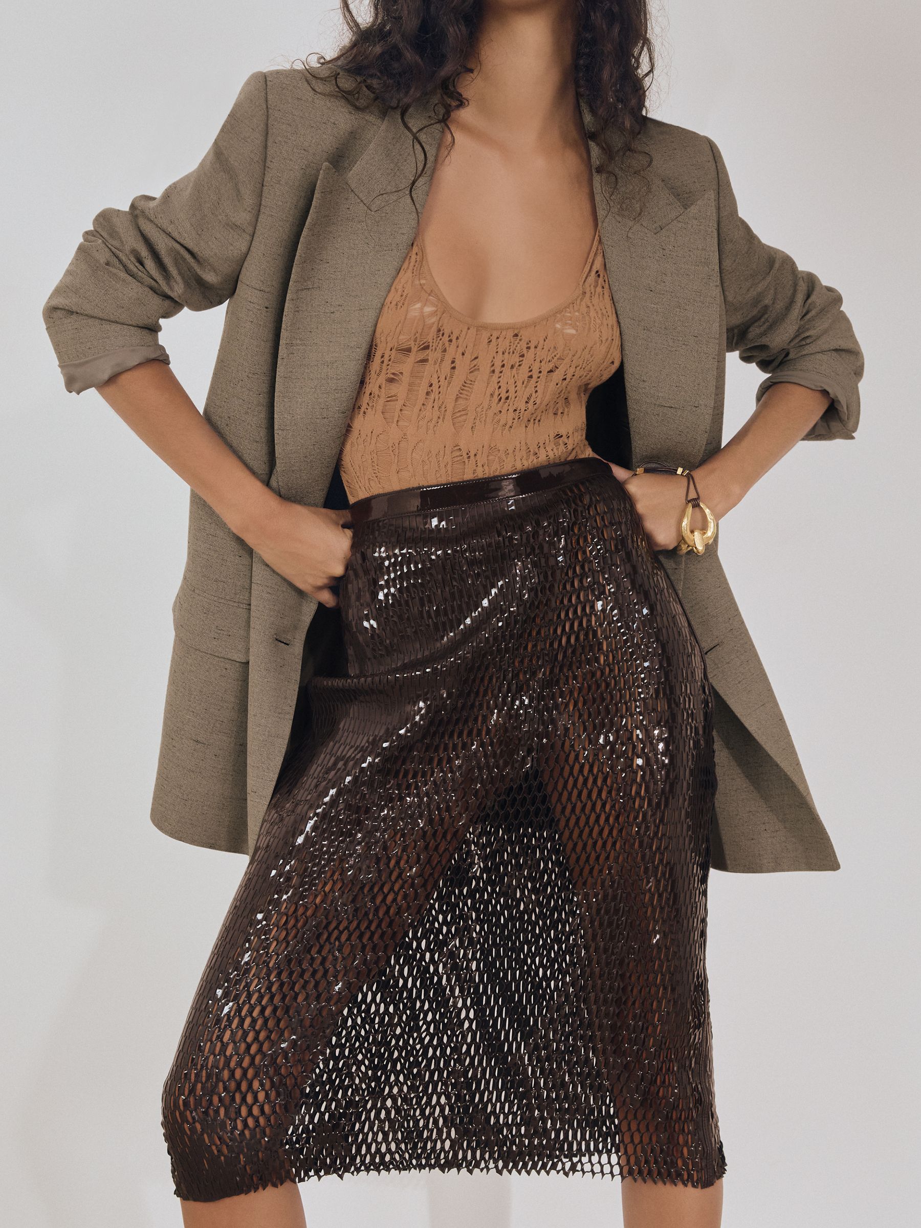 Atelier Laser-Cut Pencil Skirt in Chocolate