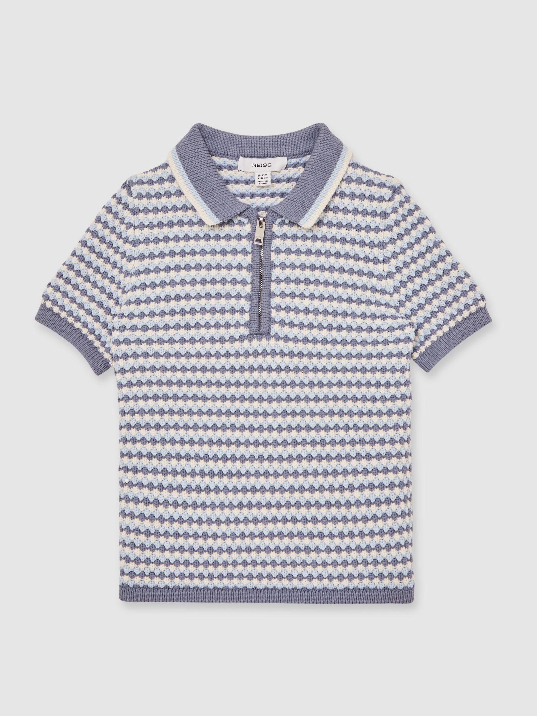 9-13 yrs Knitted Stripe Half-Zip Polo Shirt in Blue/White