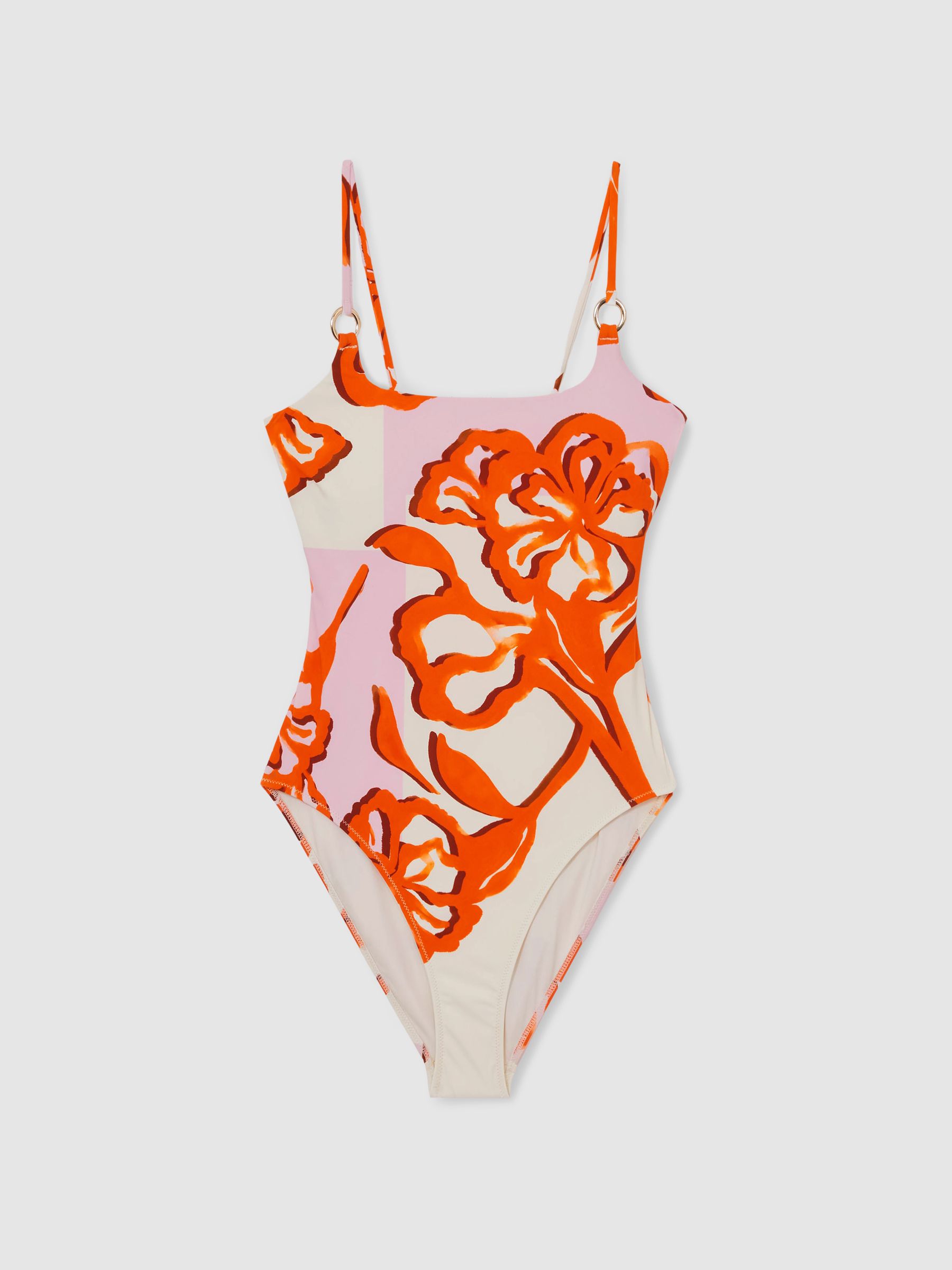 Floral Print Tie Back Swimsuit in Pink/Orange